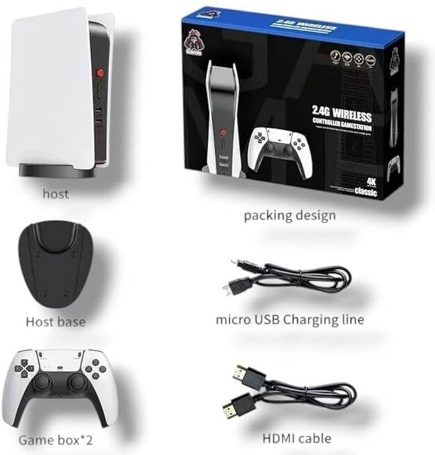 Playtastic M5 Video Game Console 4k Retro Game tv Box 128 GB with 15000+ Free Games, Two Wireless Controllers for PS-1/CPS/FC/GBA Arcade Gaming