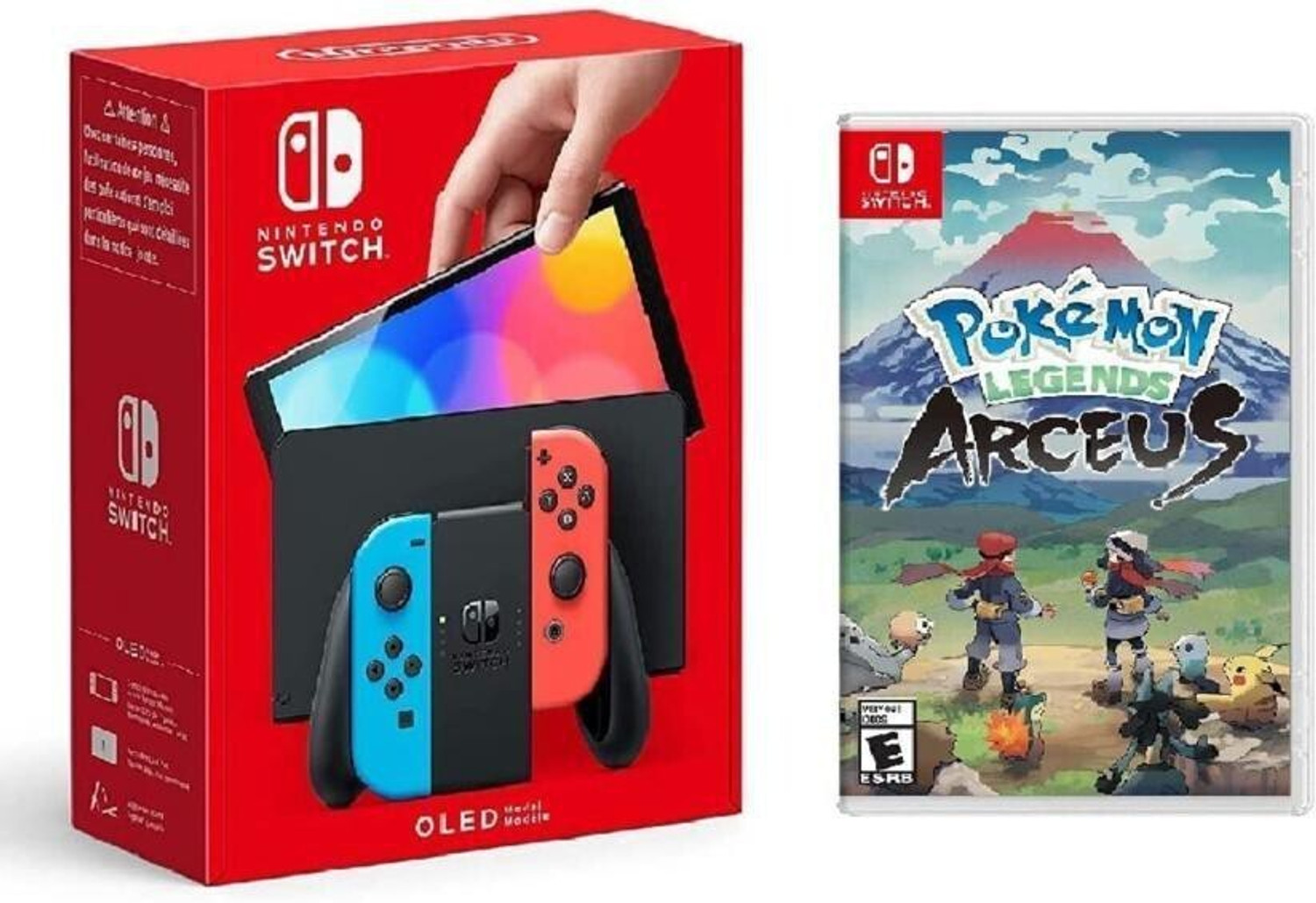 Image of NINTENDO Switch OLED Console with Neon Blue Neon Red Joy Con 64 GB with Pokemon Legends Arceus