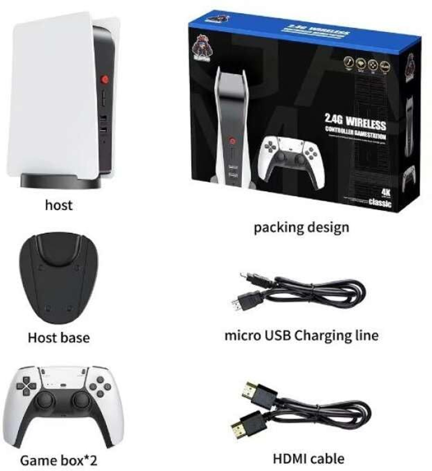 Image of Playtastic M5 Video Game Console 4k Retro Game tv Box 64 GB with 15000+ Free Games, Two Wireless Controllers for PS-1 /CPS /FC /GBA Arcade Gaming