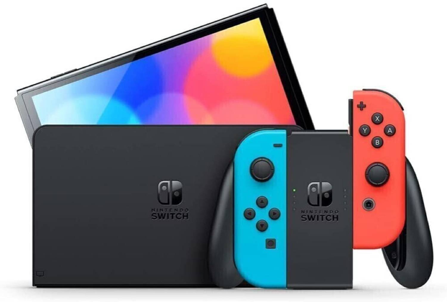 Nintendo Switch Nintendo Switch EL NINTENDO Switch OLED Console with Neon Blue Neon Red Joy Con 64 GB