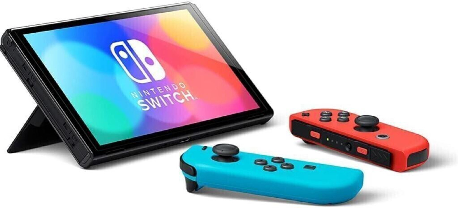 Image of NINTENDO Switch OLED Console with Neon Blue Neon Red Joy Con 64 GB