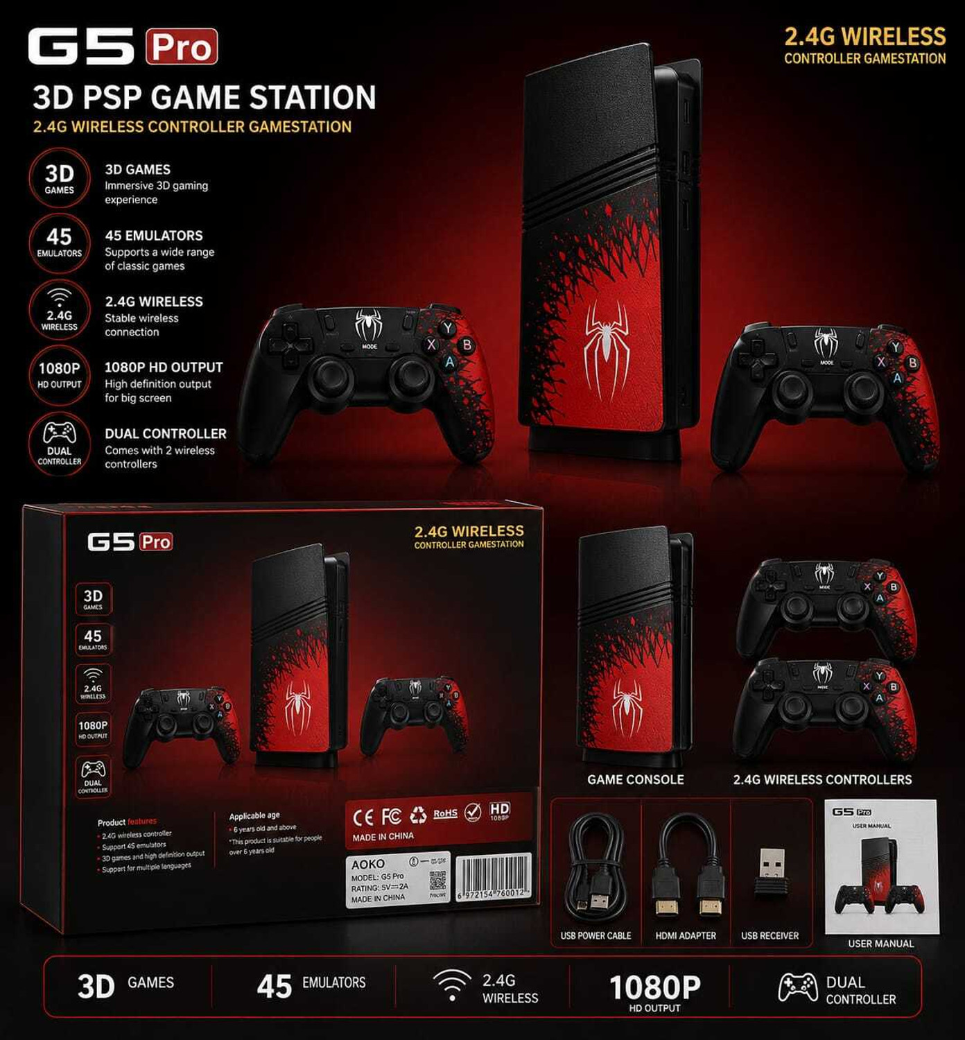 Image of Playtastic GS5 PRO Wireless Video Game Console Spiderman Edition 64 GB with with 40000 Games like GTA , Tekken, 53 Simulators for PSP Games