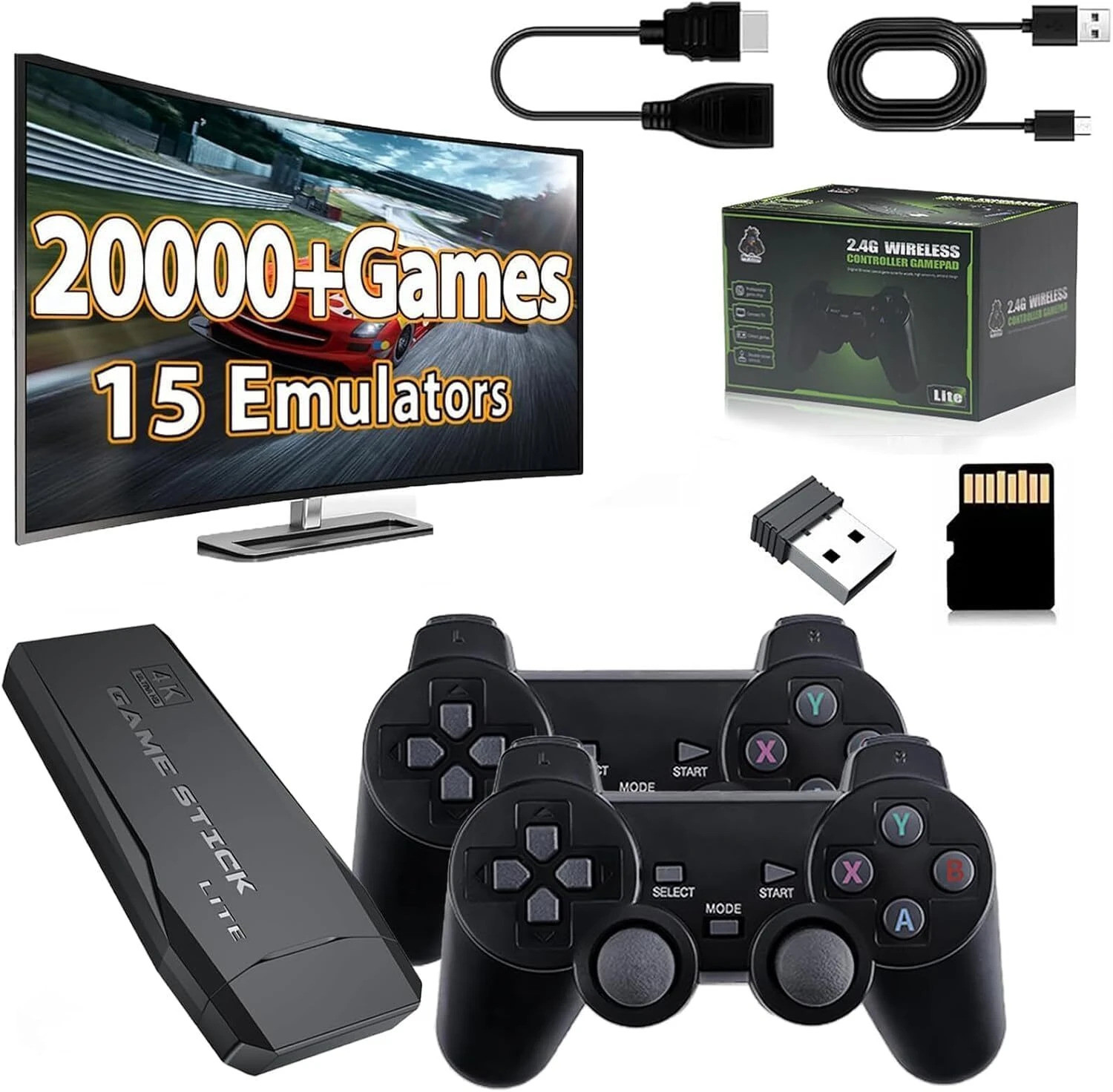 Image of Playtastic Retro Game Stick 2.4G Wireless Classic Video Game 64 GB with 10,000+Built Games, with 10 Emulators 10000+ Games 2.4G Wireless