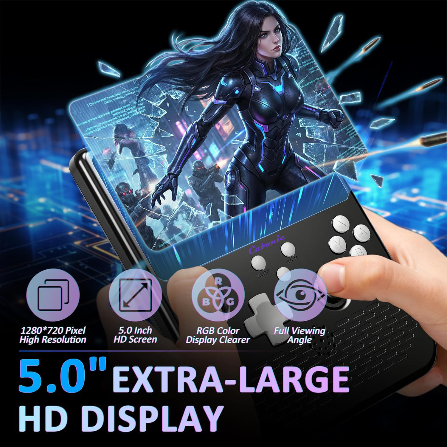 Image of Cubonic SolidPlay H5 Open Source Dual RGB JoyStick, 5 inch HD Display, 34 Emulator 64 GB with Sega, Capcom Play System I-II-III, MAME 2003, NEC, FAMICOM, Super Famicom, Nintendo