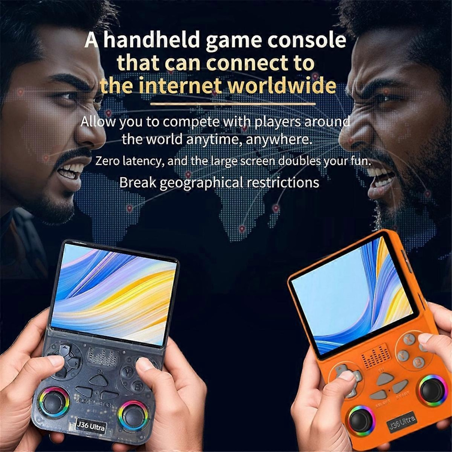 Image of Playtastic J36 Ultra Game Console 4 inch Retro Emulator System 64 GB with RGB joystick lighting & Built-in YouTube support