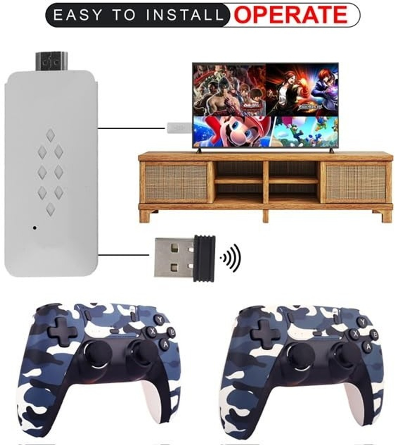 Image of HG WORLD M22 Special Edition Retro Game Stick Console with 2.4G Dual Wireless Gamepad, 52+ Emulator, 64 GB with 30000+ Remote Video Games for Kids,, God of war, GTA, Mario and More Games For TV