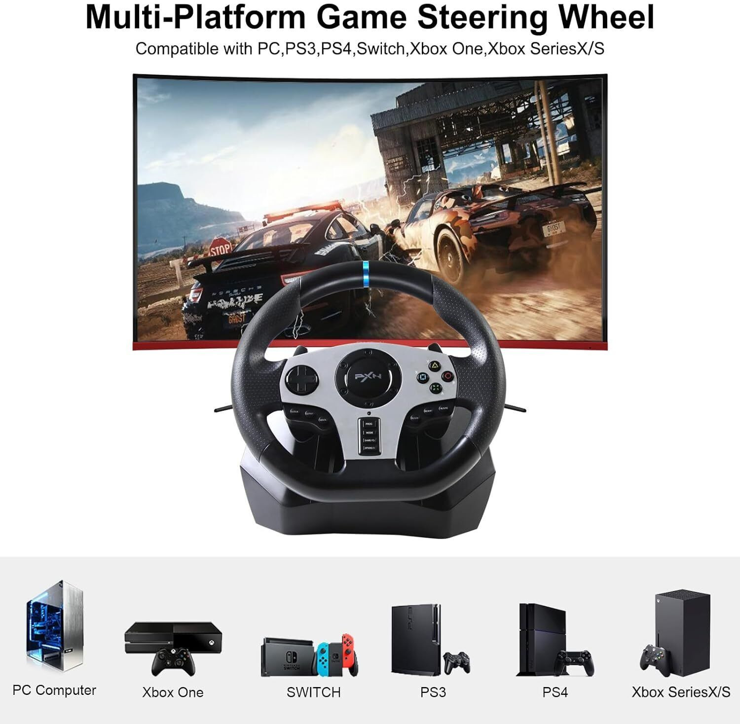 Image of BITWEAVE PXN V9 GEN 2 Gaming Steering Wheel 270 /900 Rotation Racing Wheel Shift Pedals with Car Steering Game Set for Ultimate Racing Experience