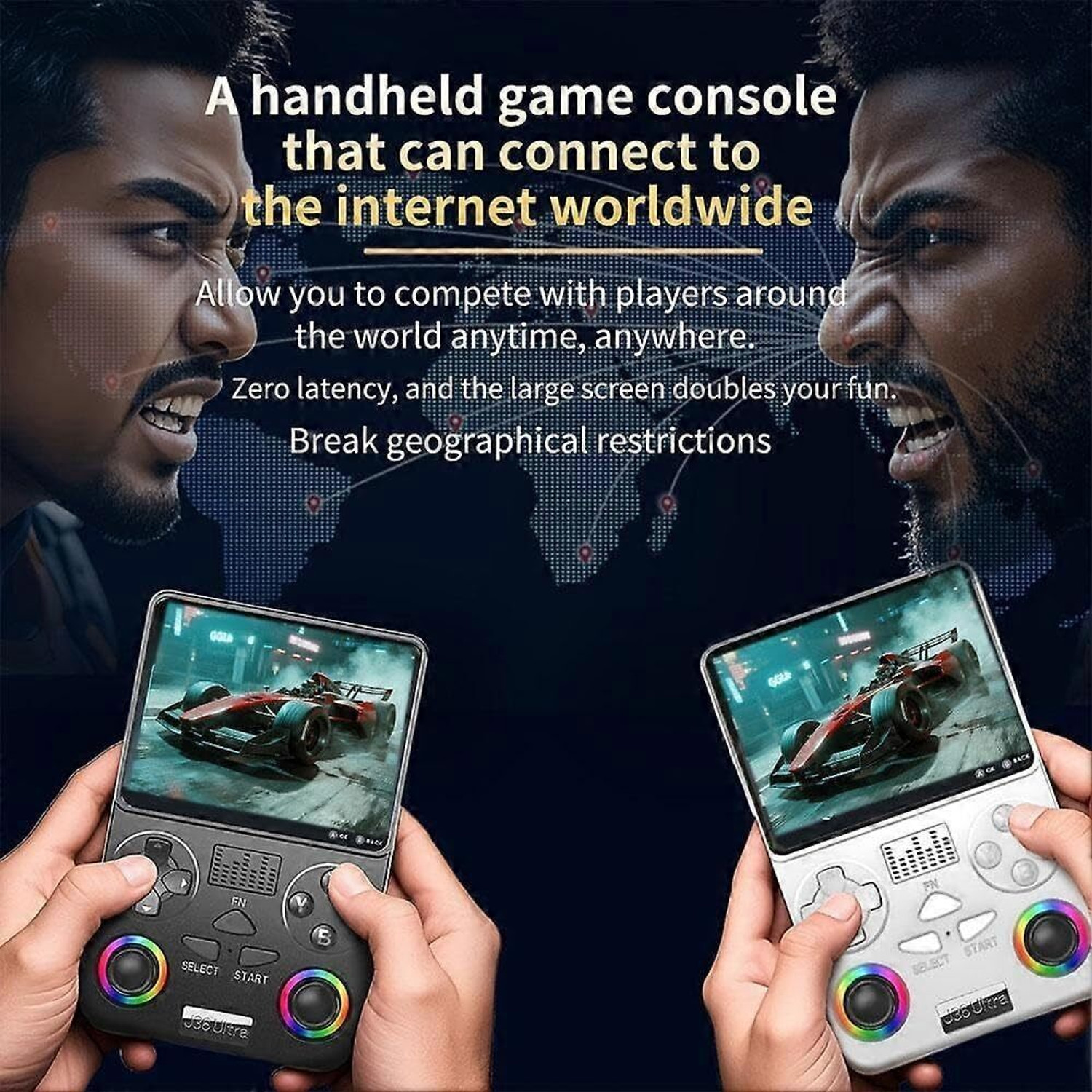 Image of Playtastic J36 Ultra Game Console 4 inch Retro Emulator System 64 GB with RGB joystick lighting & Built-in YouTube support