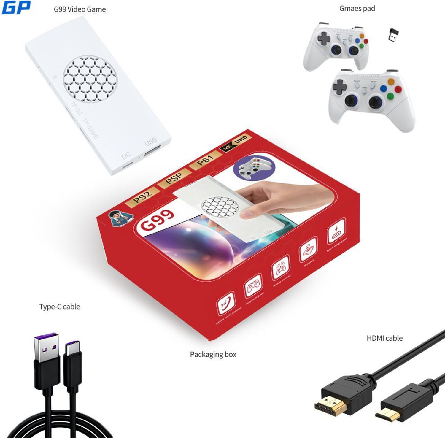 Image of HG WORLD G99 Retro Game Stick Console with 2.4G Dual Wireless Video Game Controllers with Plug & play, Supports 35 simulator, 3D Games & Joystick, 128 GB with 30+ Emulator, Game Box with HDMI Output, Full 4K HD Gaming Console