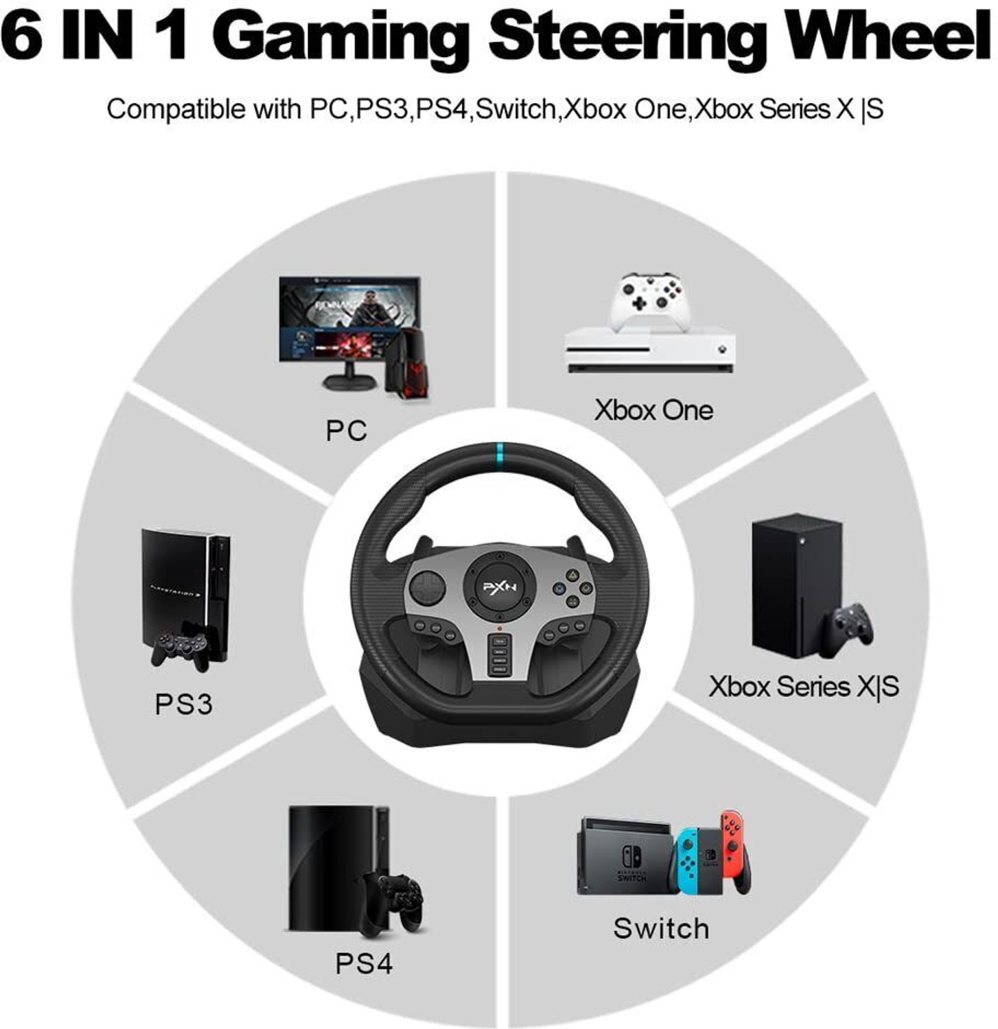 Image of BITWEAVE PXN V9 GEN 2 Gaming Steering Wheel 270 /900 Rotation Racing Wheel Shift Pedals with Car Steering Game Set for Ultimate Racing Experience