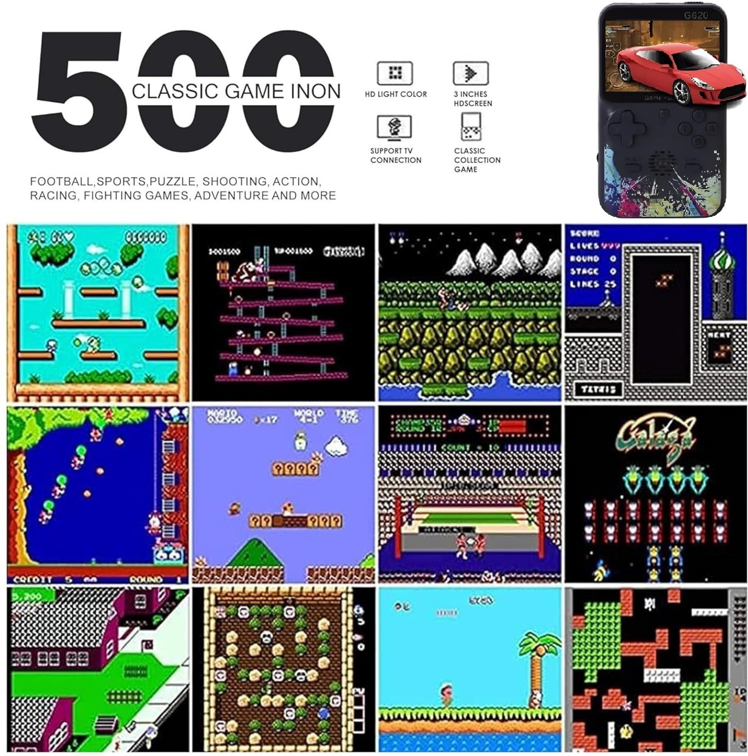 Image of HG WORLD Retro Gameboy G620 Classic VideoGames Portable Handheld PocketConsole,3.5 inchScreen 32 MB with Super Contra & Many More Games