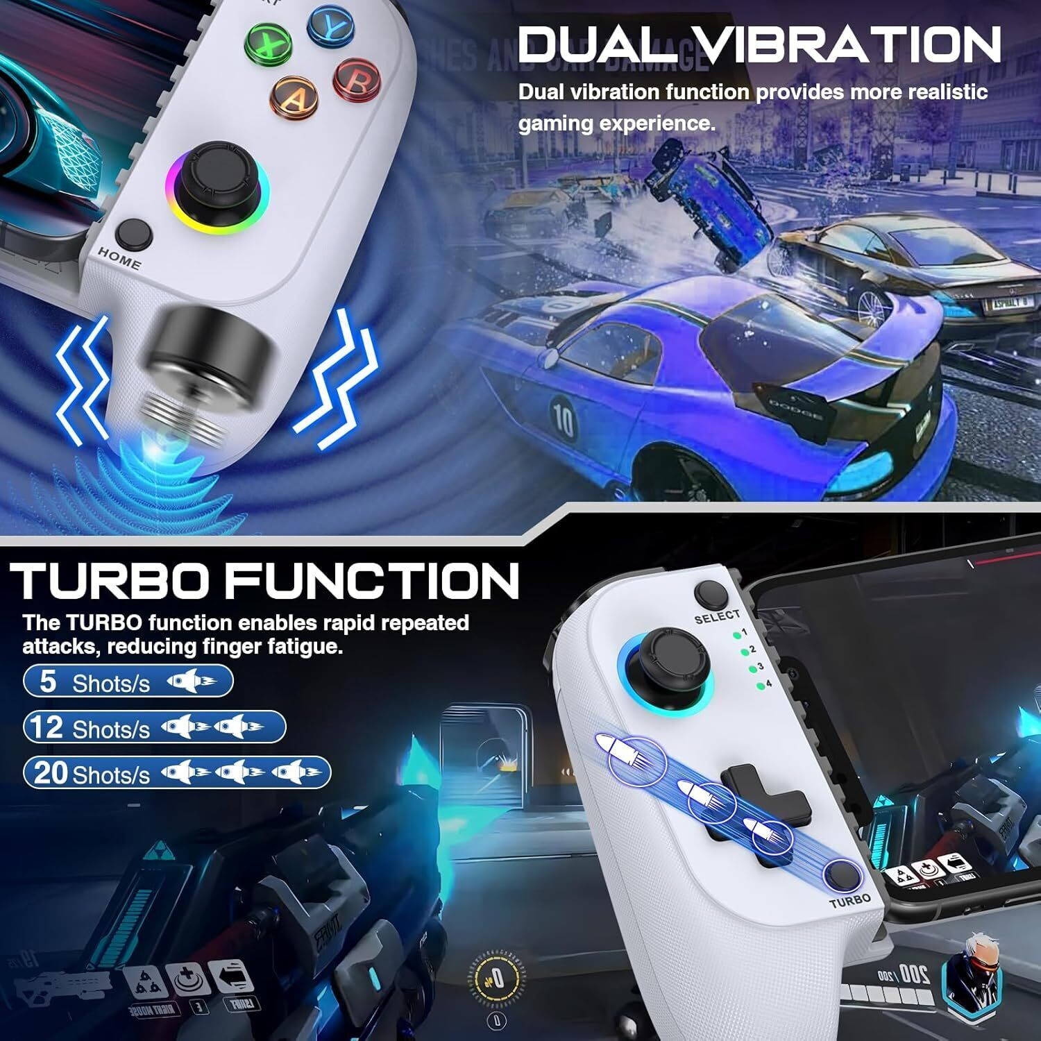 Image of PunnkFunnk Mobile Game Controller for iOs /Android, Hall Effect Phone Controller Case,Game Bluetooth Gamepad
