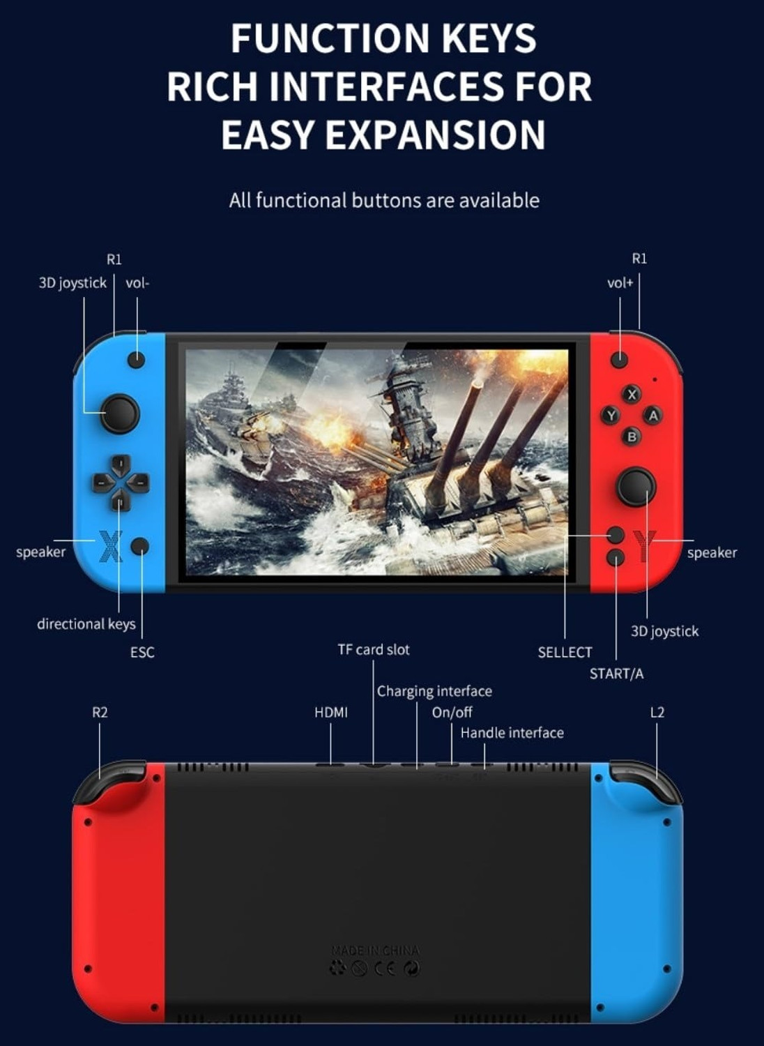 Image of HG WORLD G90 Handheld Gaming Console with Multi-System Emulator Arcade Gaming Controller 7 Inch IPS Display, quad-core processor (RK3566), 4000mAh battery, 64 GB with 30000+God of War, GTA & More Retro Games, Revisit Childhood, Tv Video game for Kids