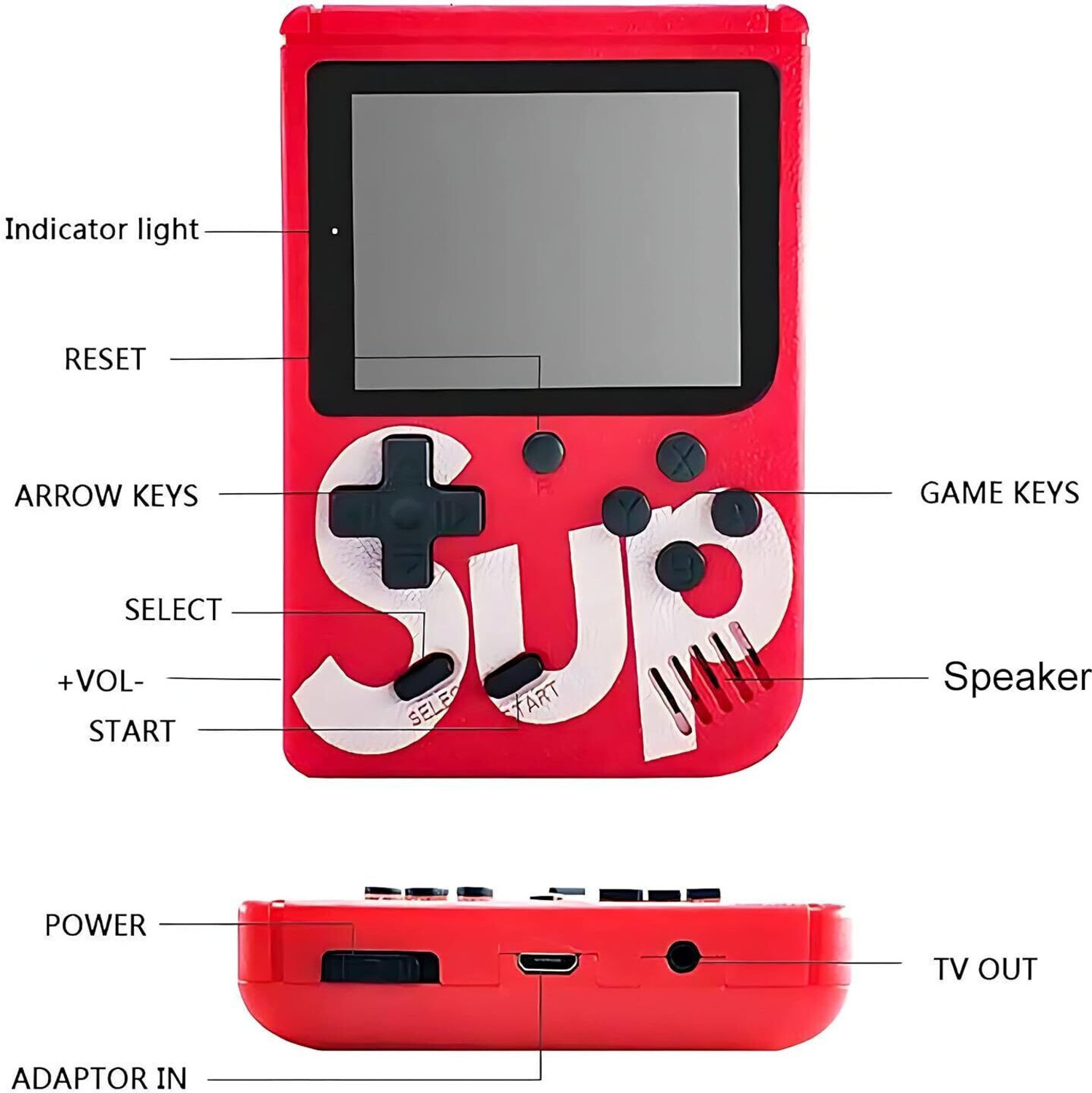 Image of HG WORLD Sup R35X 1 Player Retro 400 In 1 Classic Video Game Portable Handheld Gaming 128 MB with Full HD AV Output, Video Game Hand, Double Player