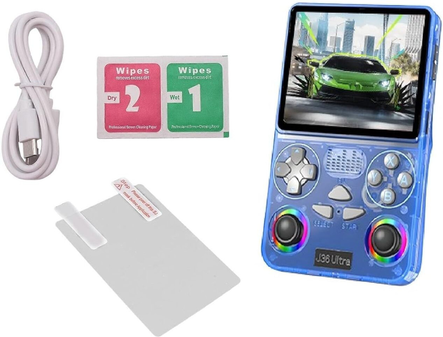 Image of Playtastic J36 Ultra Game Console 4 inch Retro Emulator System 64 GB with RGB joystick lighting & Built-in YouTube support