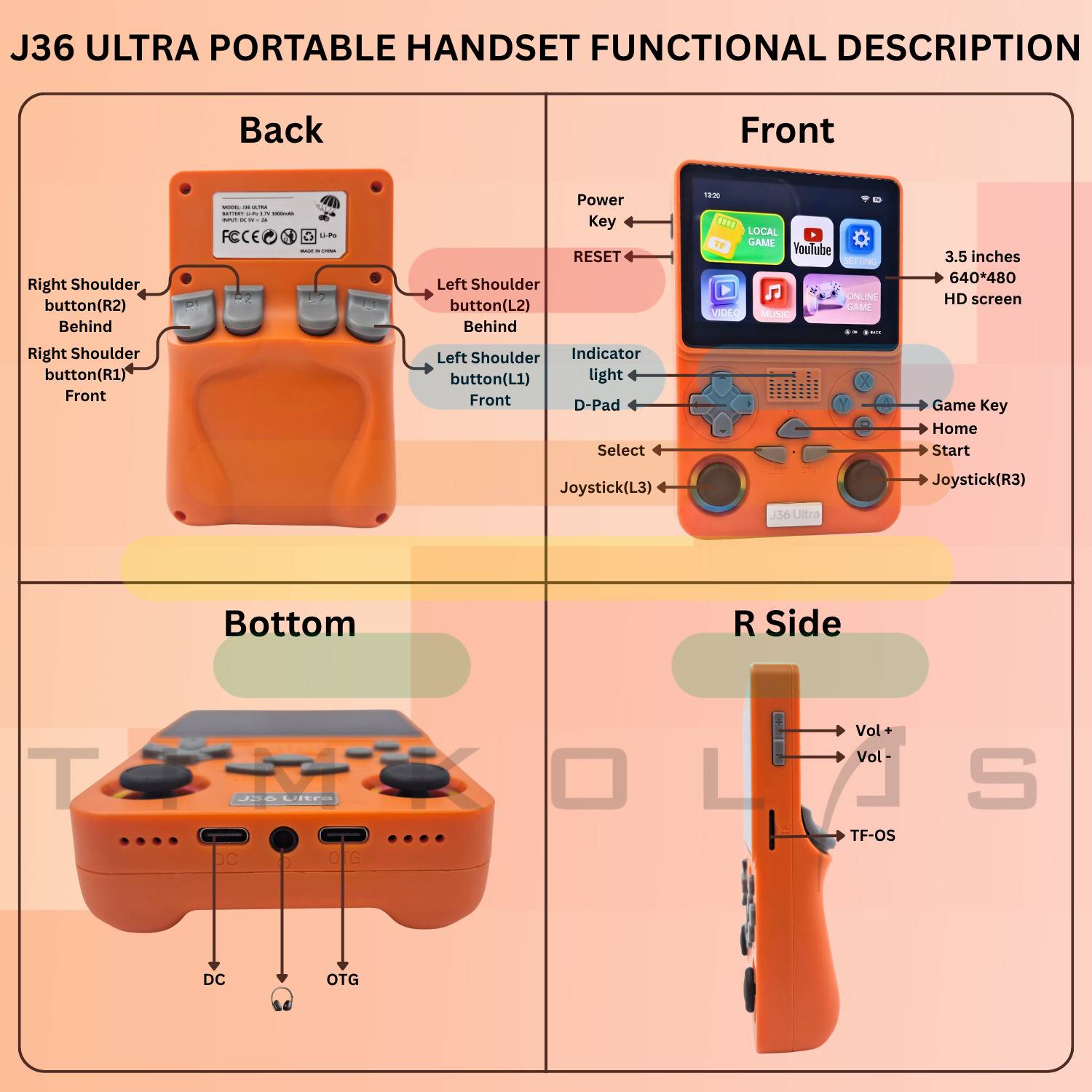 Timkolas 4K Ultra HD J36S 64GB Handheld Console - Image 3