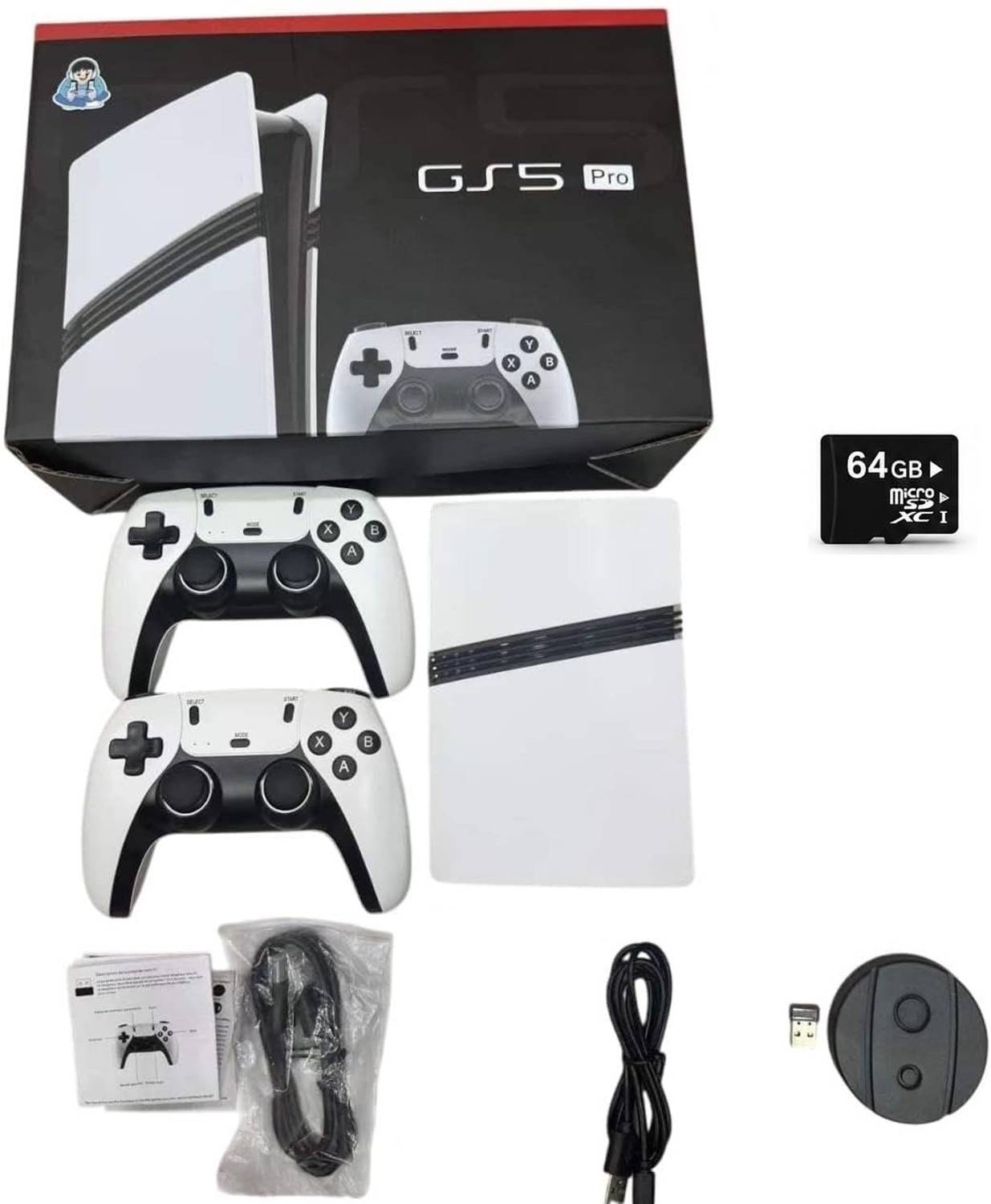 SHAILRON GS5 Pro Retro Video Game Console with 2 Wireless Controllers 64 GB with Takken, Mario