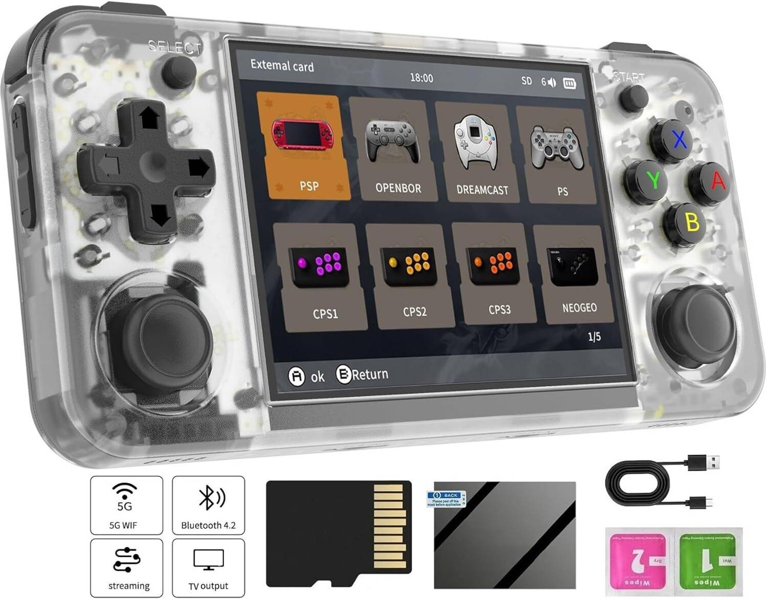 Playtastic RG35XX H Retro Handheld Game Console 64 GB with Linux System 3.5 Inch IPS Screen, Built-in 64G TF Card, 3300 MAH Battery