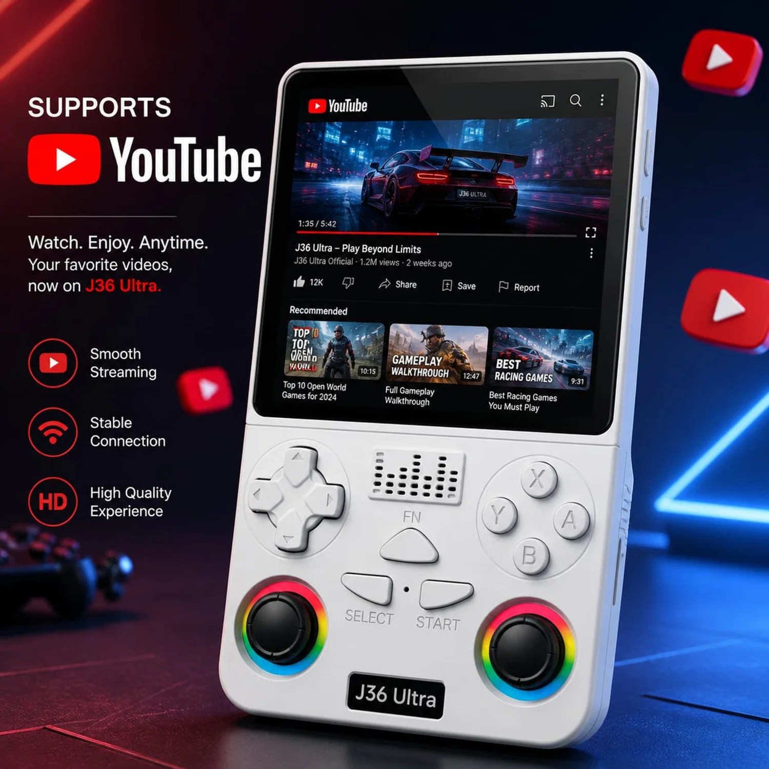 Image of NRJI R36 Ultra X Retro Video Game Console with 4.5 Inch HD Screen 64 GB with ALL GAMES (Multicolor)