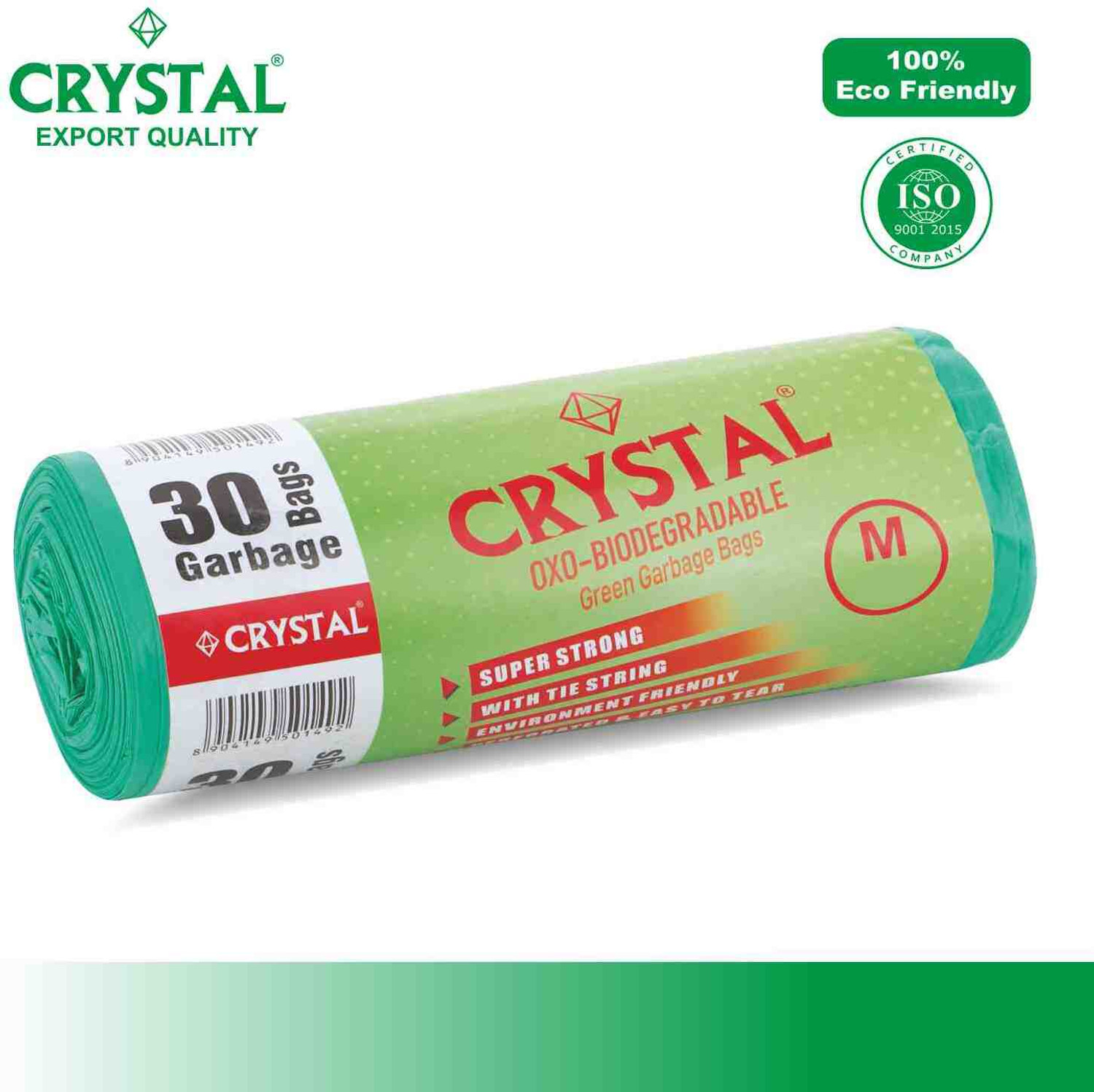 Image of CRYSTAL Biodegradable on Roll 19 x 21 Green - 30 Pcs x 6, Medium 25 L Garbage Bag Pack Of 180