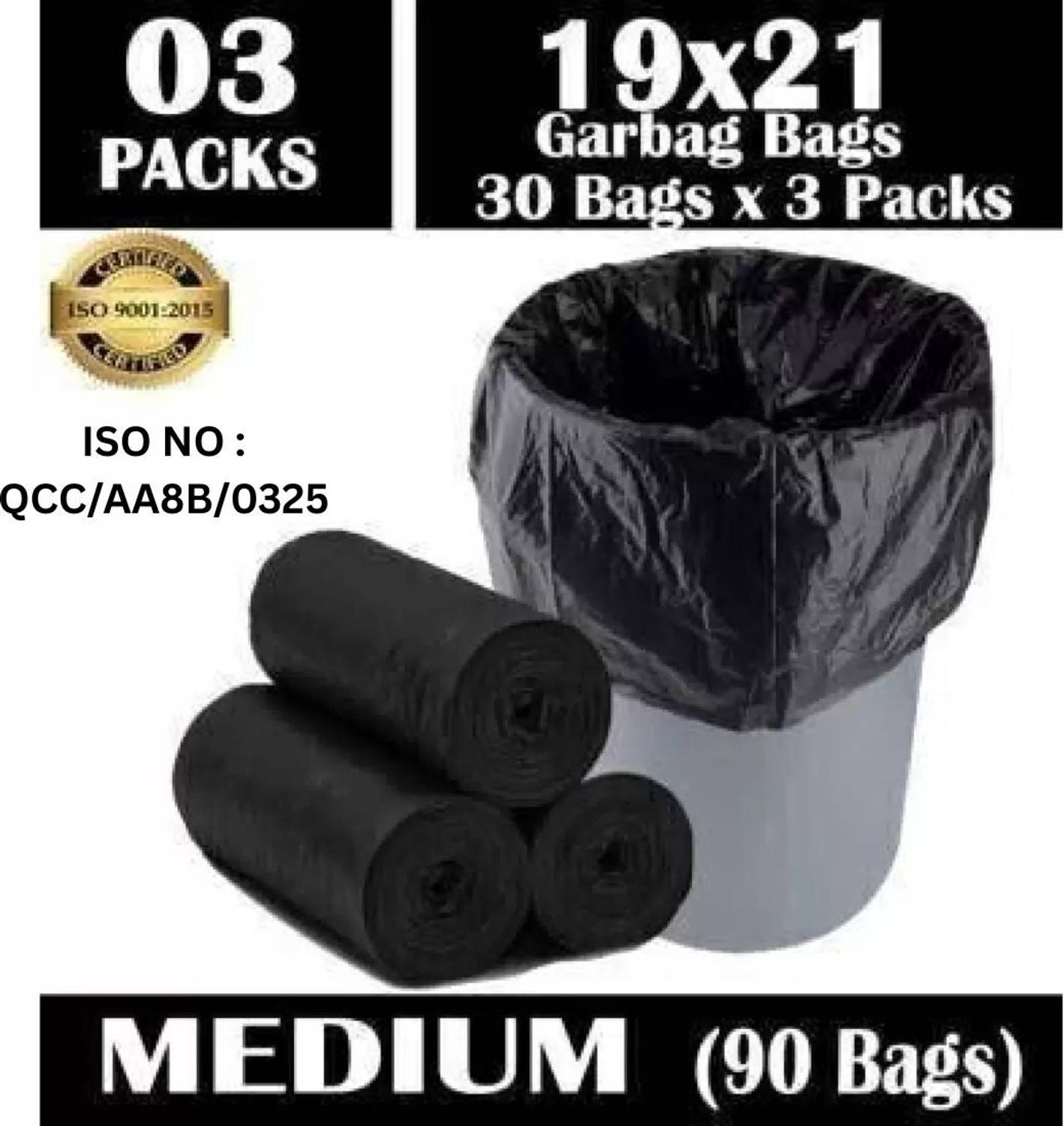 AAK Garbage Bags Medium Size Black Color 19 X 21 Inch Medium 90 L Garbage Bag Pack Of 3