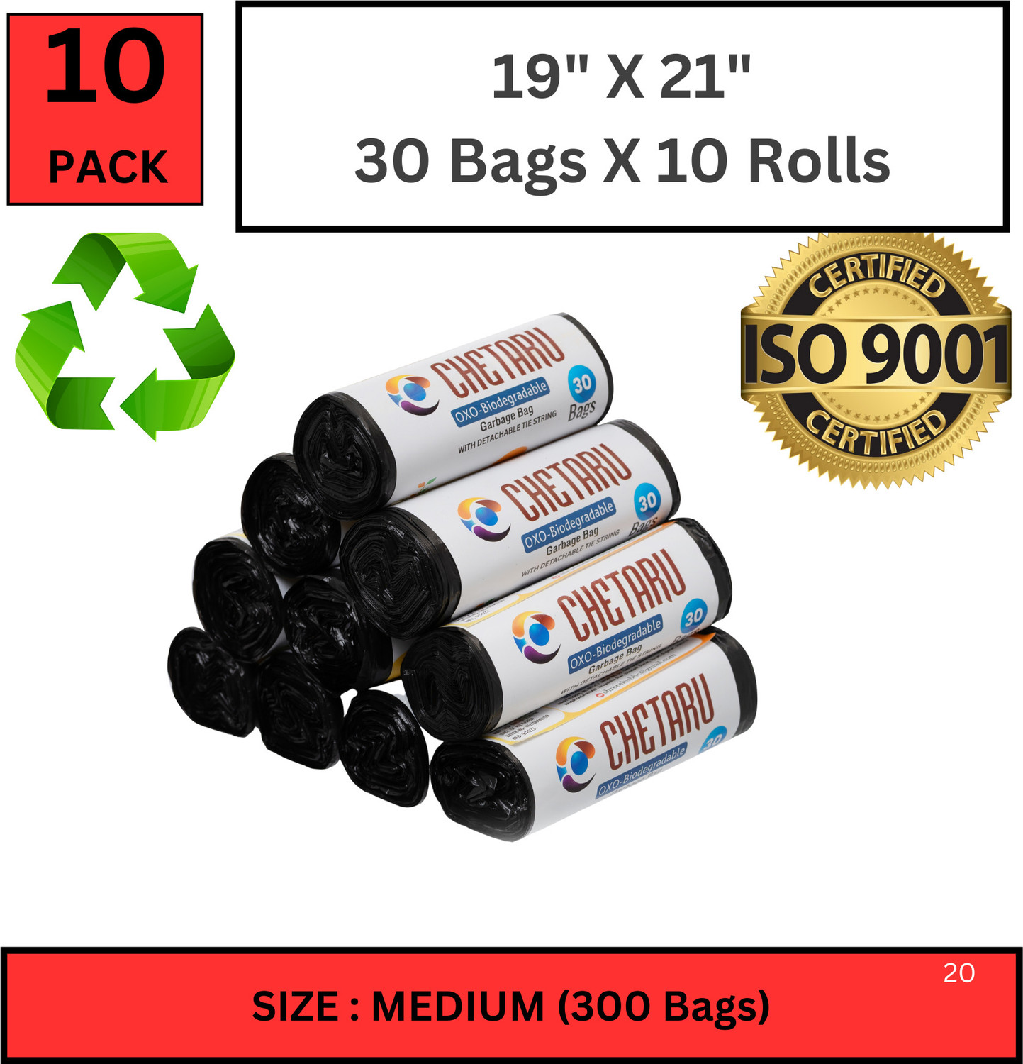 Image of AAYAR PureCore Black Garbage Bag - 19x21, (300 Pcs) - Extra Thick Medium 13.17 L Garbage Bag (300Bag )