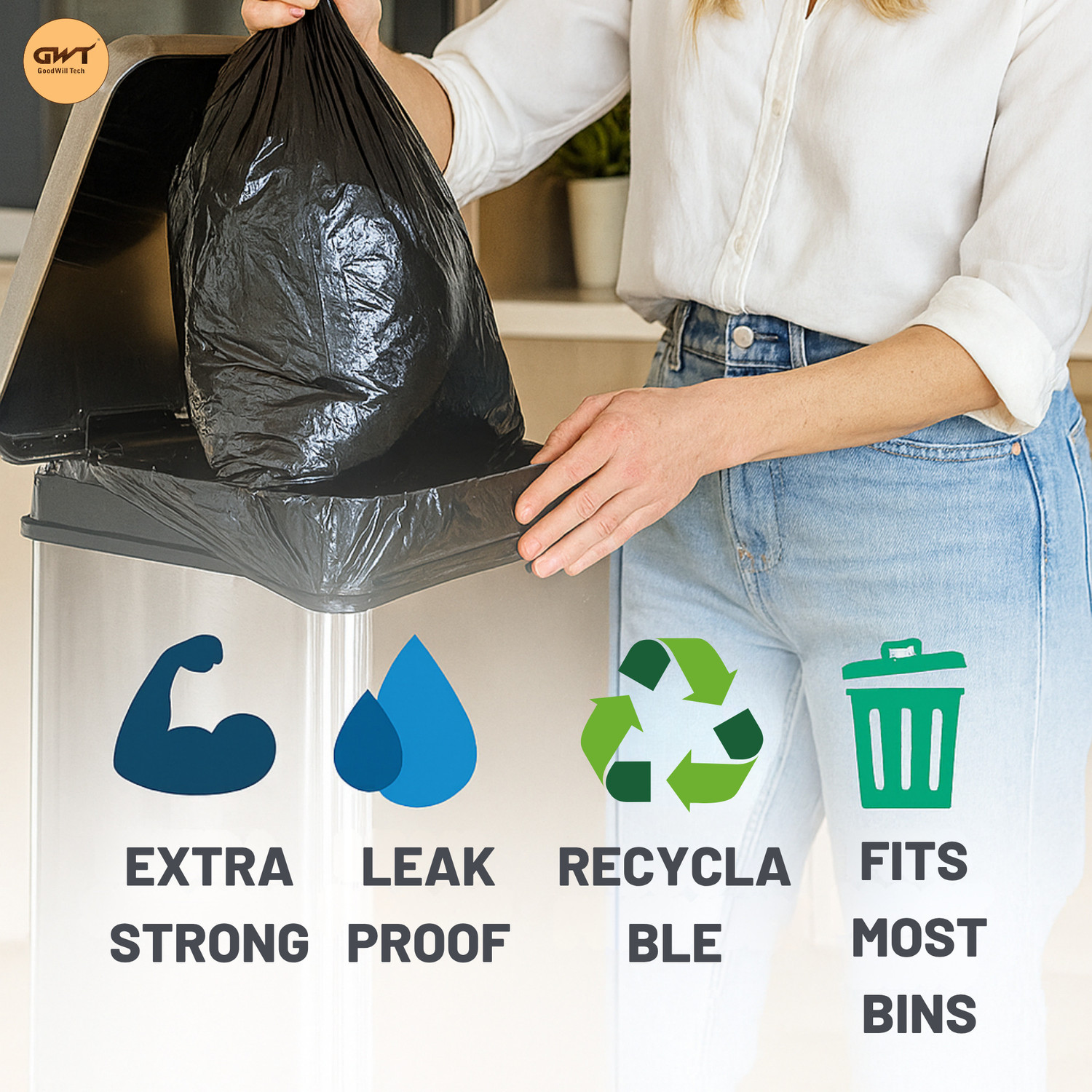 Image of CartVallue Black Garbage Medium 15 L Garbage Bag Pack Of 120