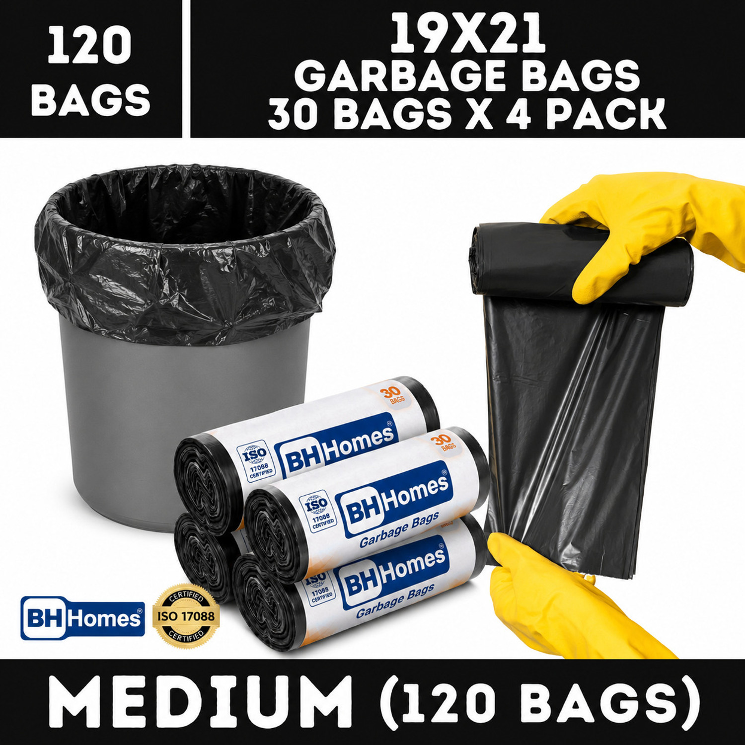 Image of SEVENTEENSTITCH BH Homes Premium Garbage Bags 19 X 21 Medium 15 L Garbage Bag Pack Of 120