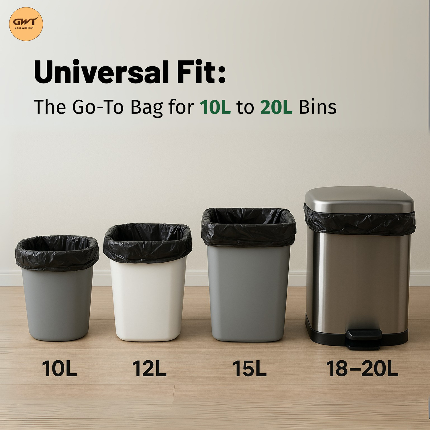 Image of CartVallue Black Garbage Medium 15 L Garbage Bag Pack Of 120