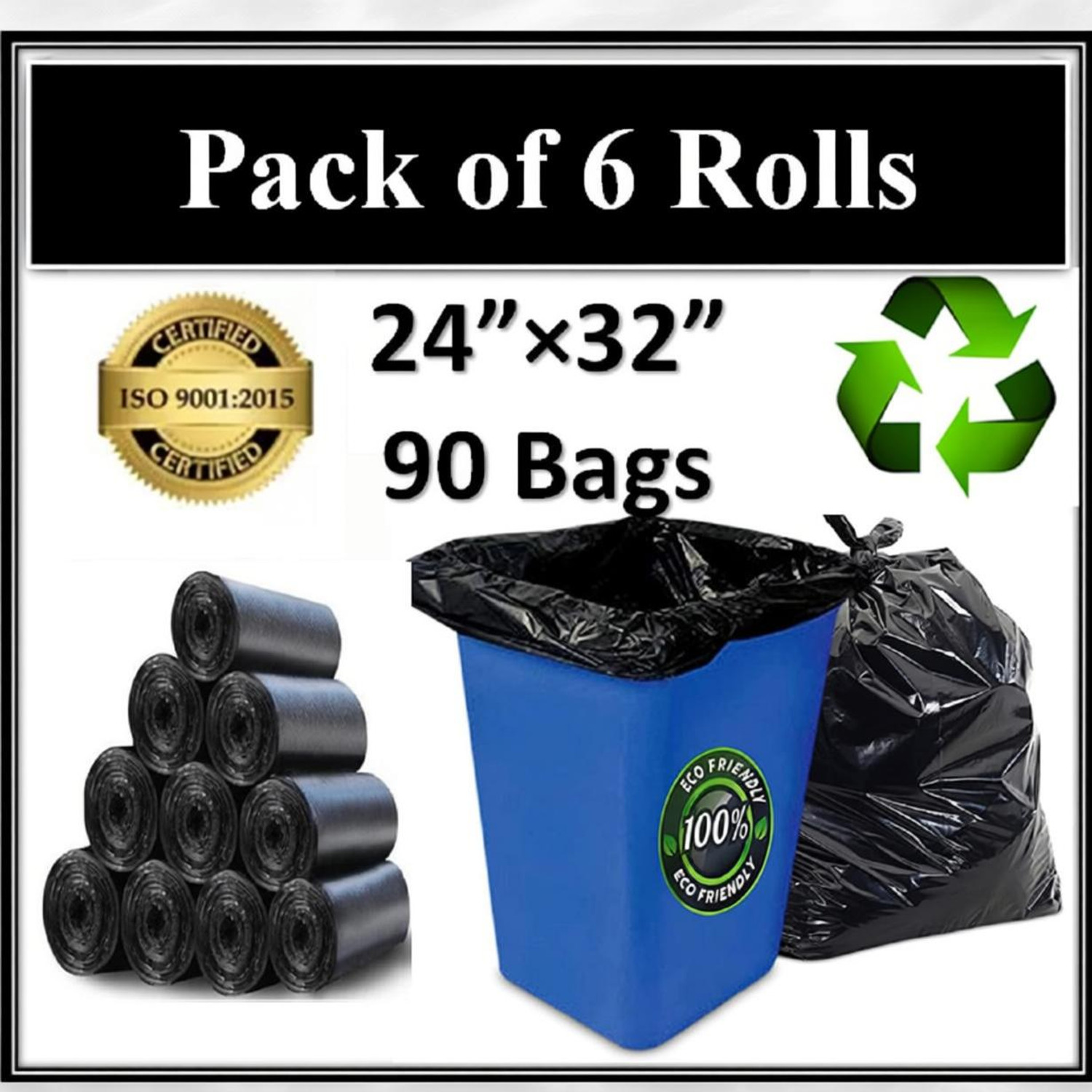 Image of SEVENTEENSTITCH Garbage Bags /Dustbin Bags /Trash Bags - 24X32 Inches - Pack Of 6 Large 30 L Garbage Bag (90Bag )