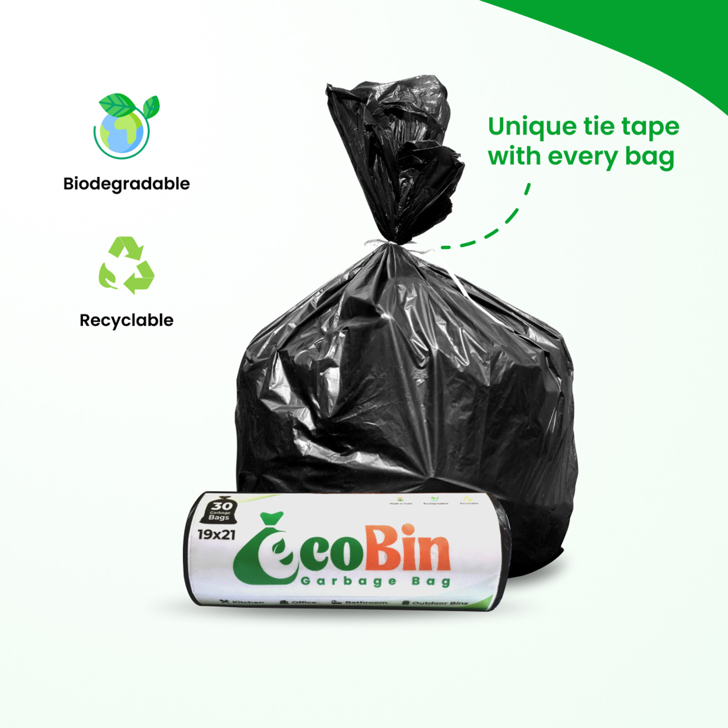 Image of EcoBin Eco-Friendly Medium Garbage Bags: 19 inchx21 inch, 180 Bags (6 Rolls) for Home /Office Medium 8 L Garbage Bag Pack Of 6