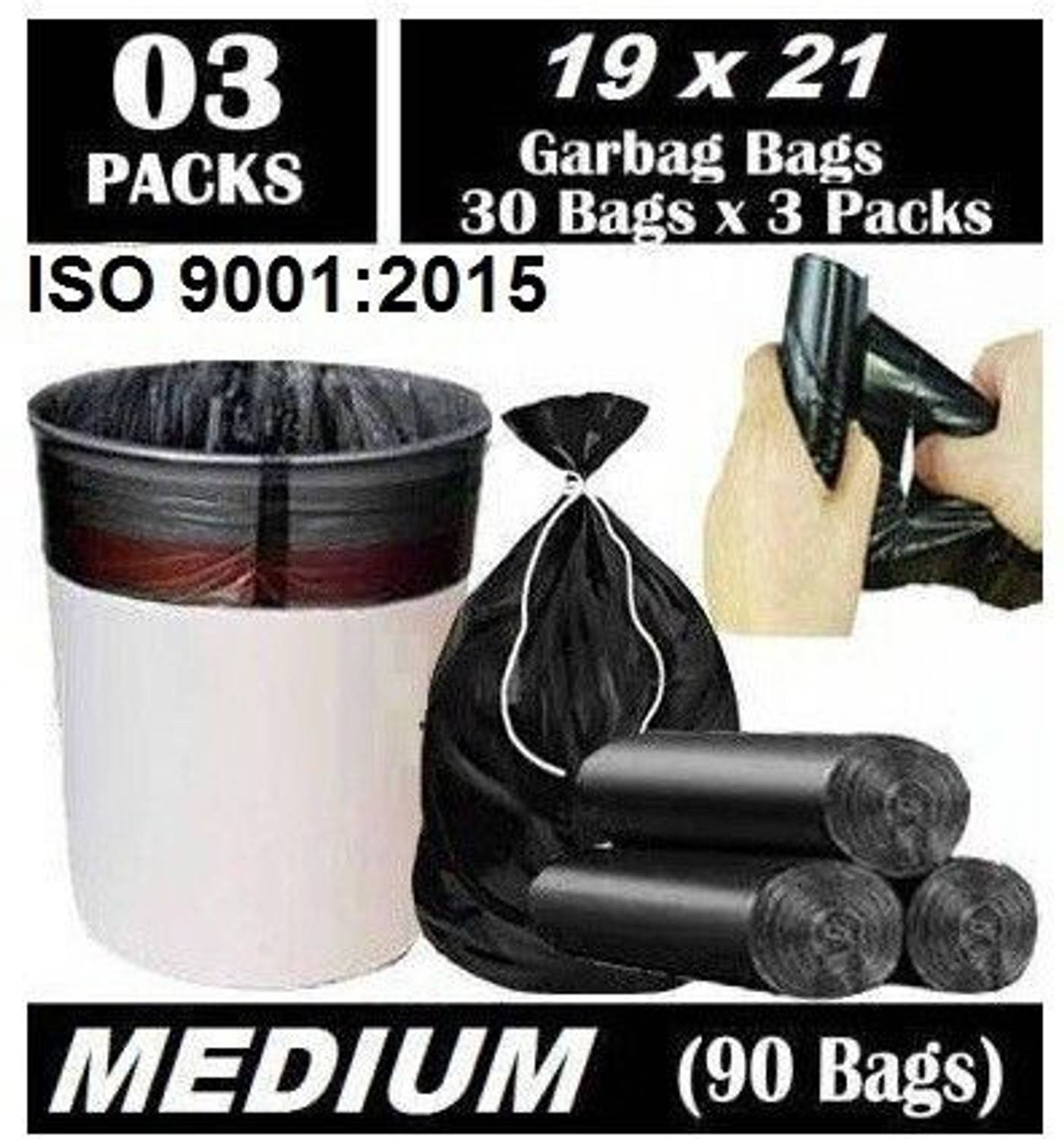 GMITAWA black garbage bags sizes 19 x 21 (pack of 3) Medium 13 L Garbage Bag (90Bag ) Medium 13 L L Garbage Bag Pack Of 90