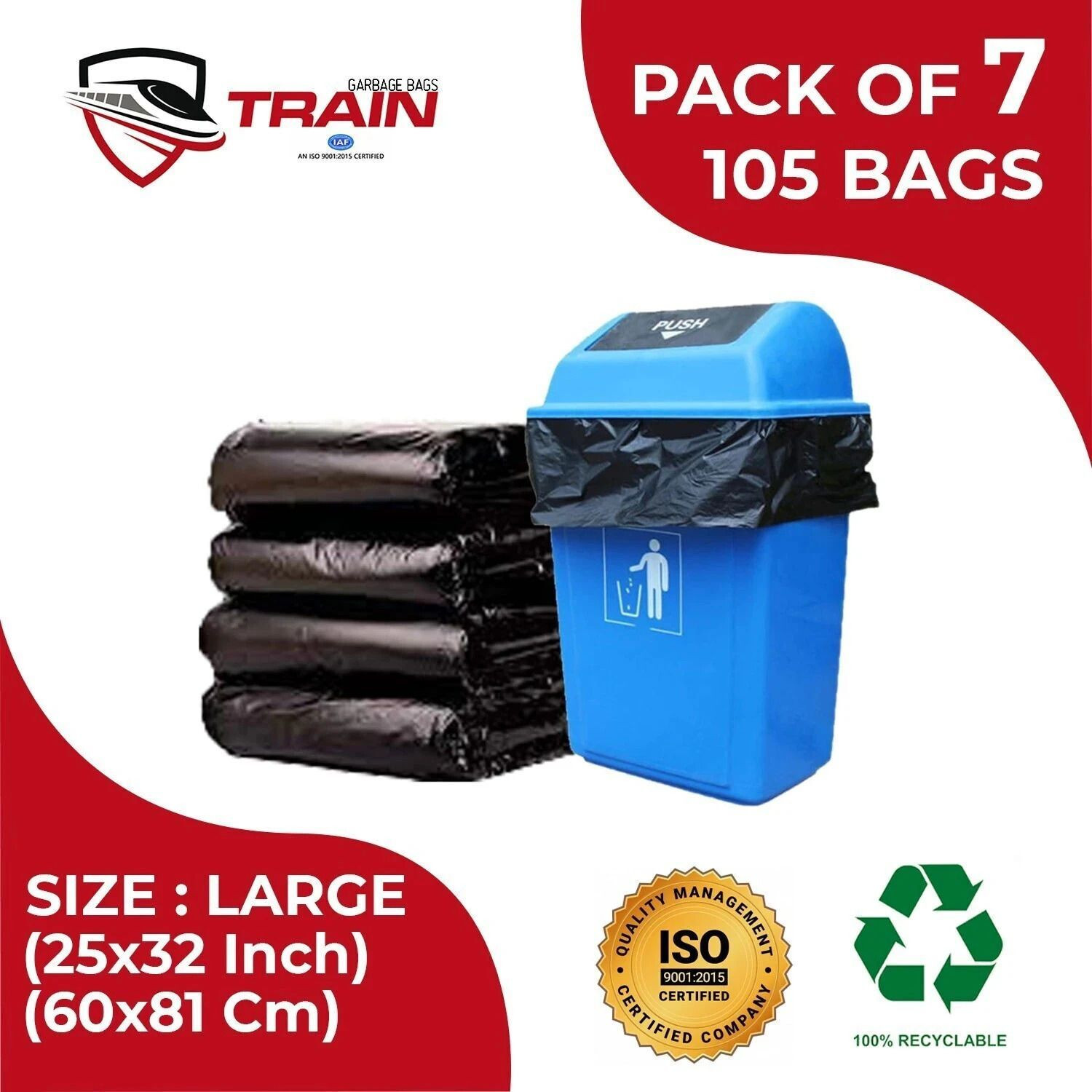 Image of Train Black garbage bags covers large dustbin for home Large 71 L Garbage Bag Pack Of 105