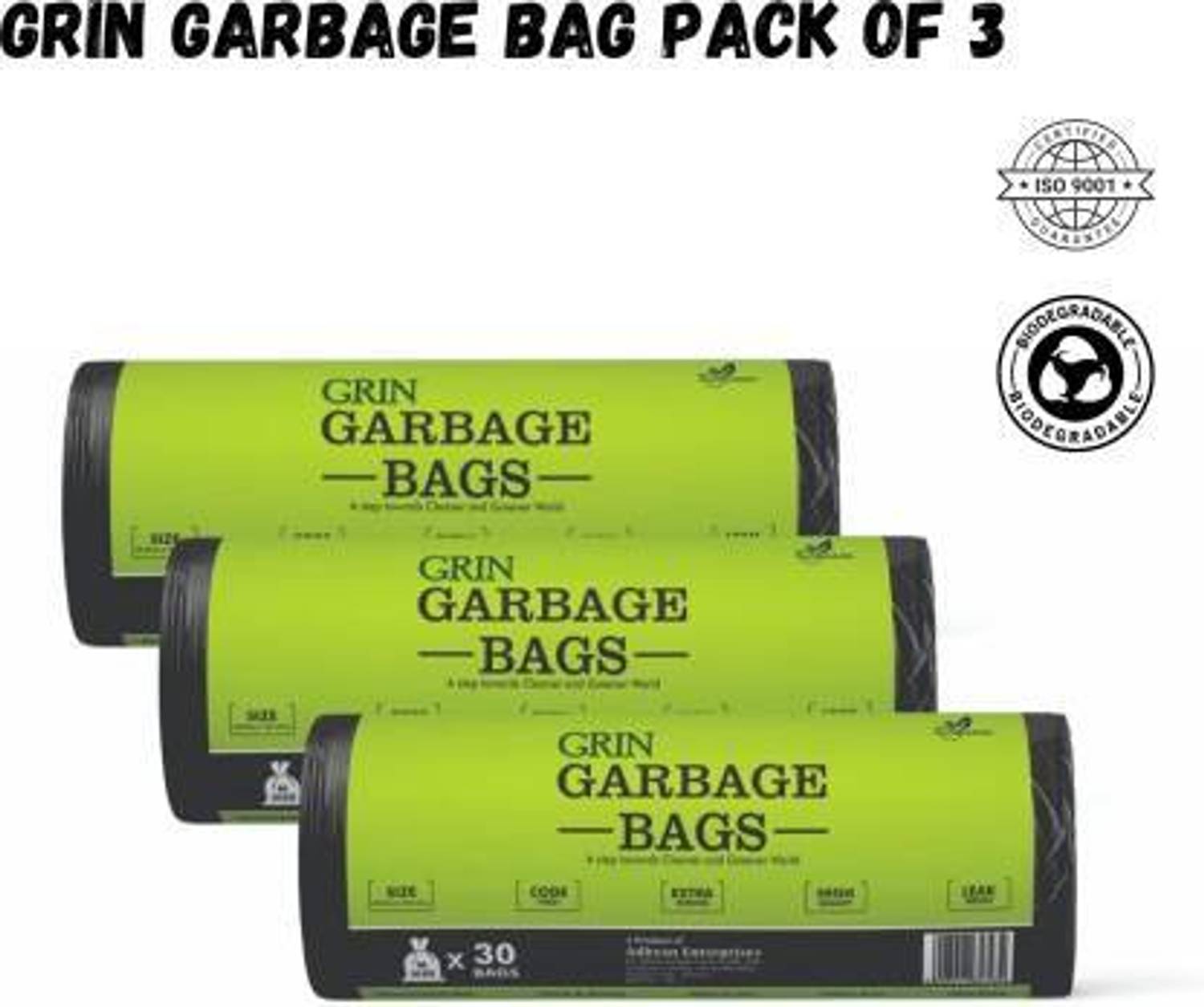 Grin 90 Biodegradable Garbage Bags (Small, 14L) (1 Roll =30 bags) (3 Roll =90 bags) Small 14 L Garbage Bag Pack Of 90