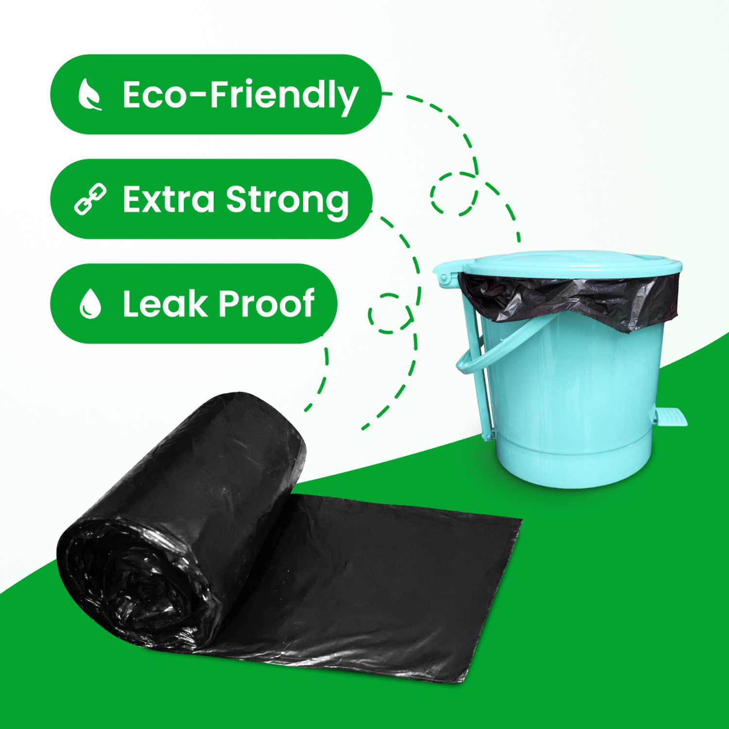 Image of EcoBin Eco-Friendly Medium Garbage Bags: 19 inchx21 inch, 180 Bags (6 Rolls) for Home /Office Medium 8 L Garbage Bag Pack Of 6