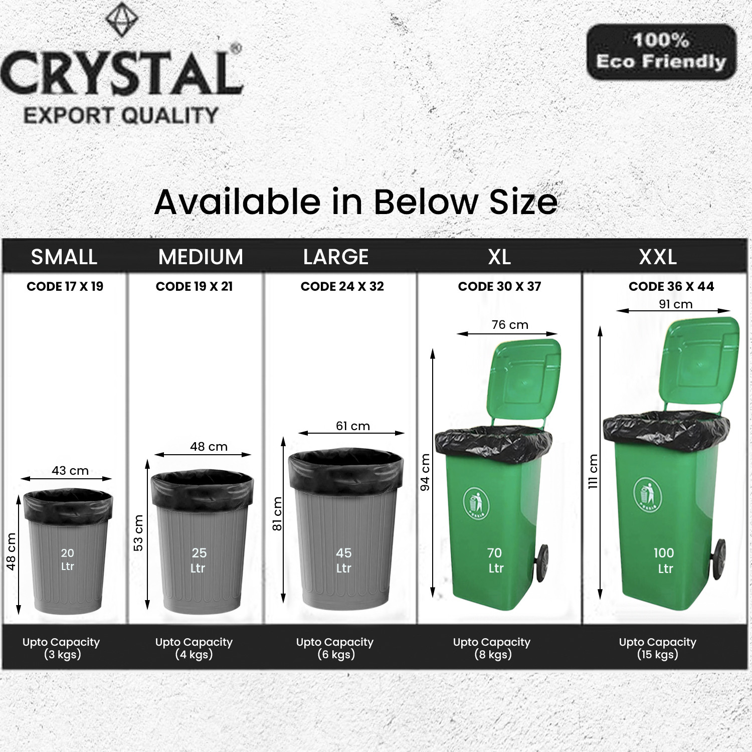 Image of CRYSTAL Biodegradable on Roll 19 x 21 Green - 30 Pcs x 6, Medium 25 L Garbage Bag Pack Of 180