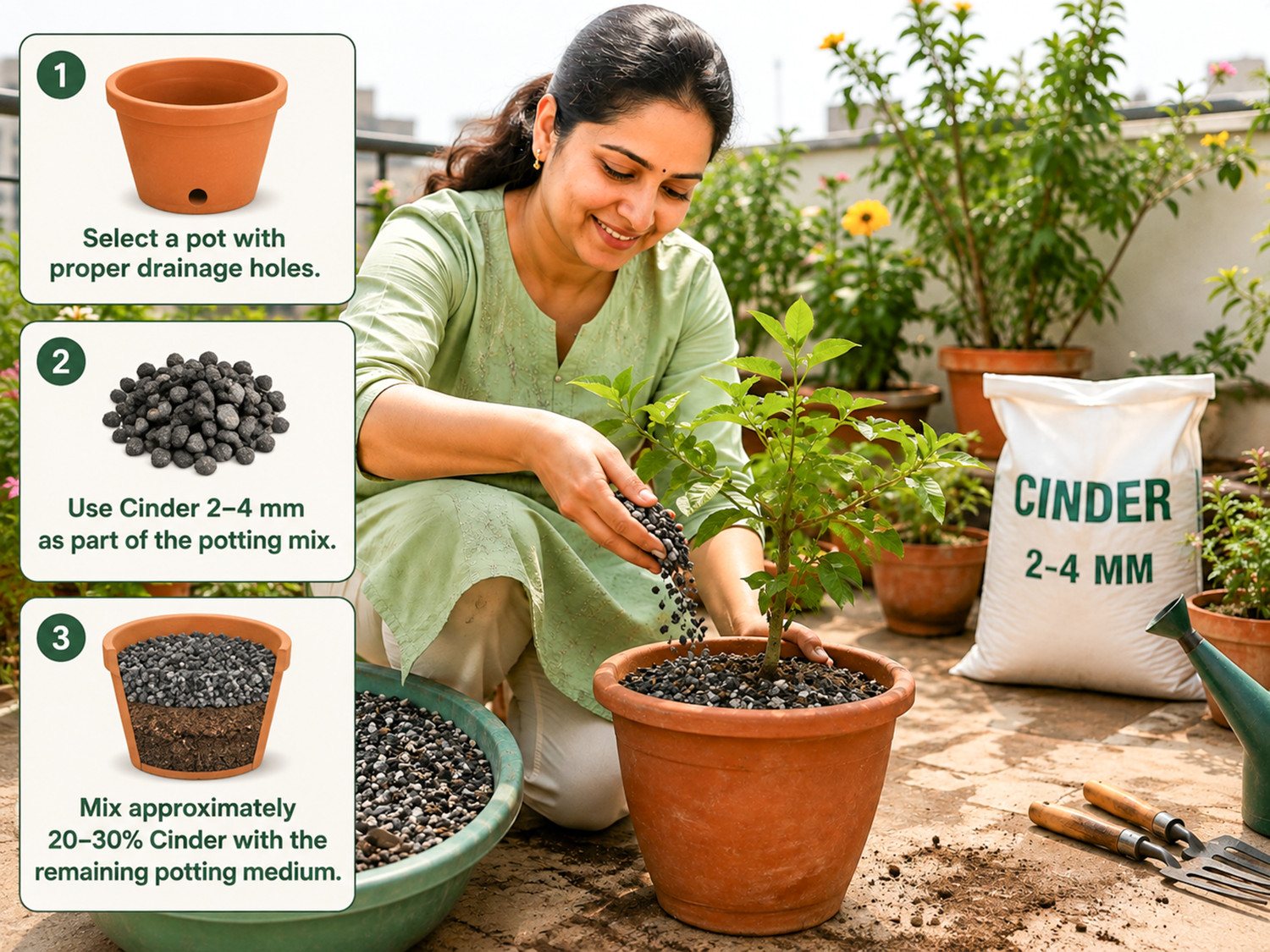 Image of PRATIMA ENTERPRISES Cinder 2-4mm Best uses for 3 inch to 8 inch Pot Garden Mulch