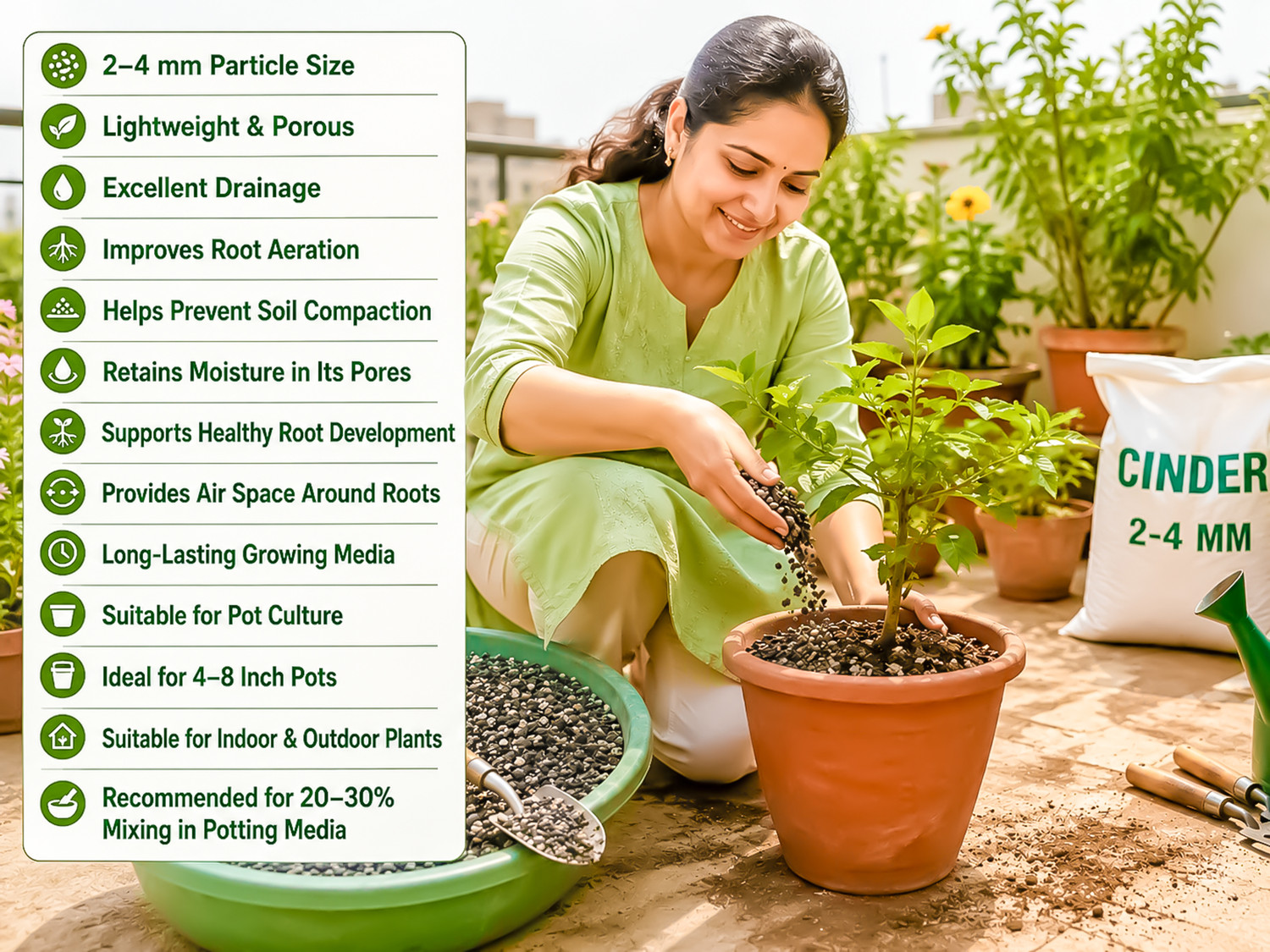 Image of PRATIMA ENTERPRISES Cinder 2-4mm Best uses for 3 inch to 8 inch Pot Garden Mulch