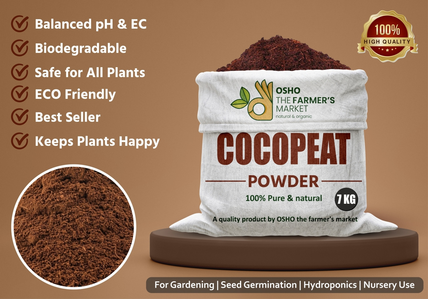 Image of OSHO ENTEPRISE Cocopeat Powder 7kg Organic Potting Mix for Terrace Plants Garden Mulch