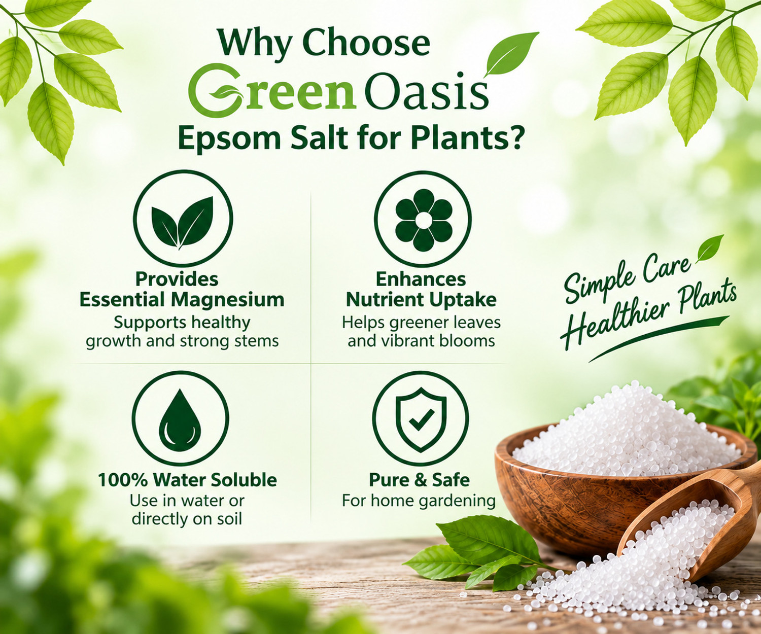Image of Greenoasis Green Oasis Epsom Salt for Plants 1 Kg | Magnesium Sulphate Fertilizer Garden Mulch (Green 1 kg)