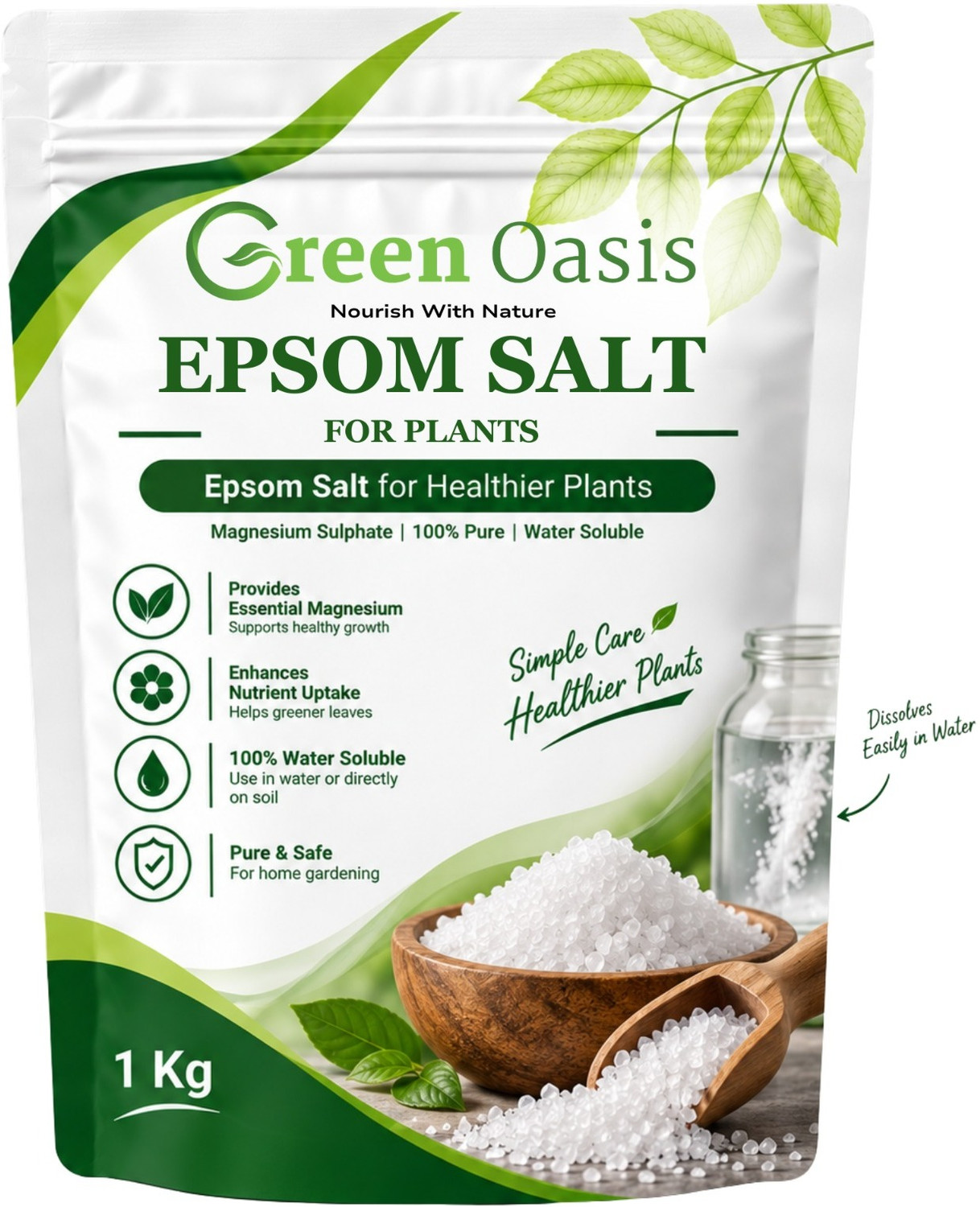 Image of Greenoasis Green Oasis Epsom Salt for Plants 1 Kg | Magnesium Sulphate Fertilizer Garden Mulch (Green 1 kg)