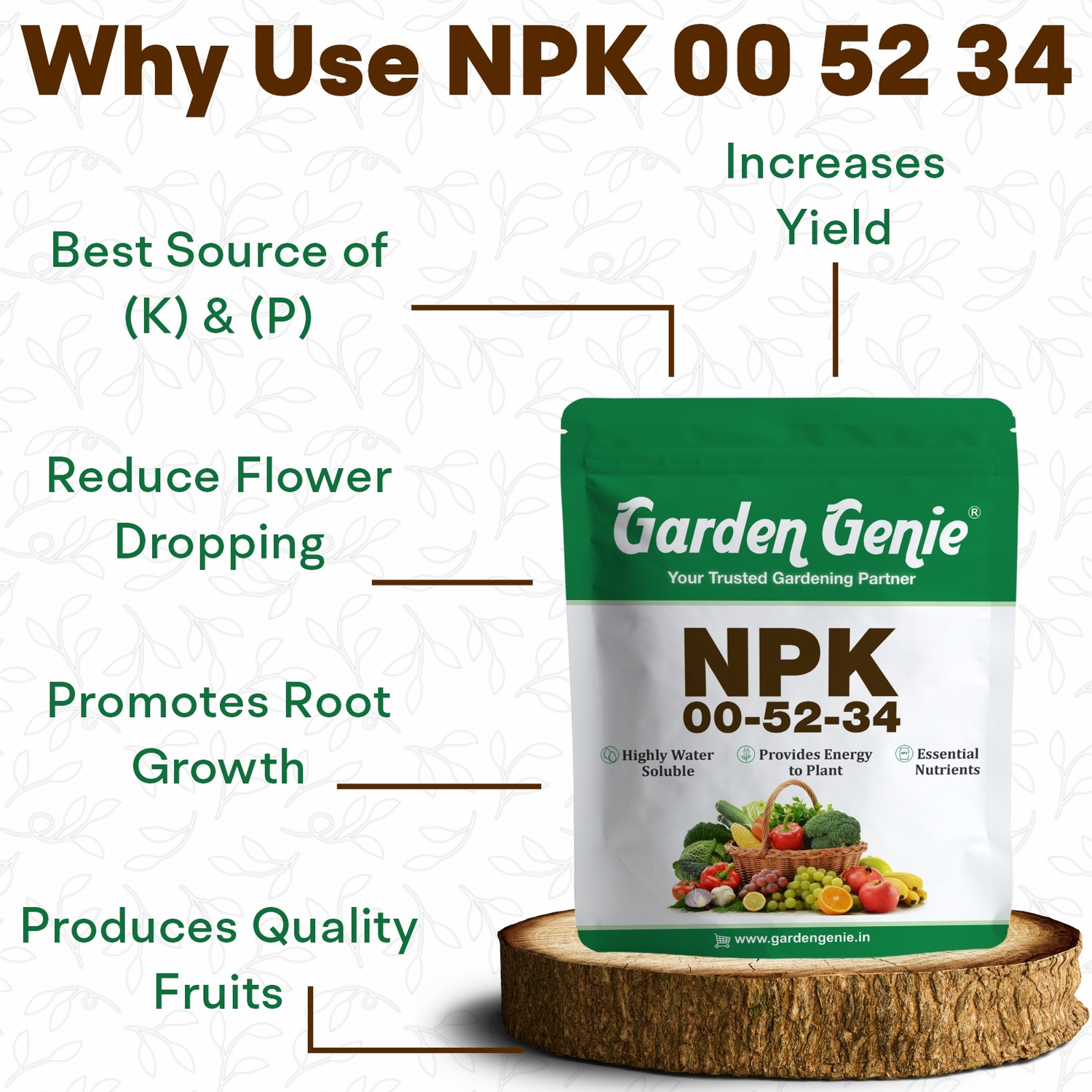 Image of Garden Genie MKP (Mono Potassium Phosphate) NPK 00 52 34 Garden Mulch