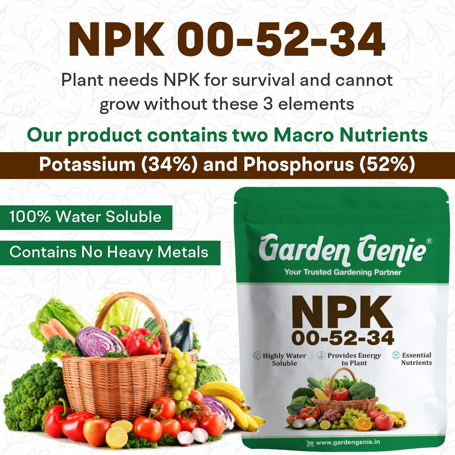 Image of Garden Genie MKP (Mono Potassium Phosphate) NPK 00 52 34 Garden Mulch