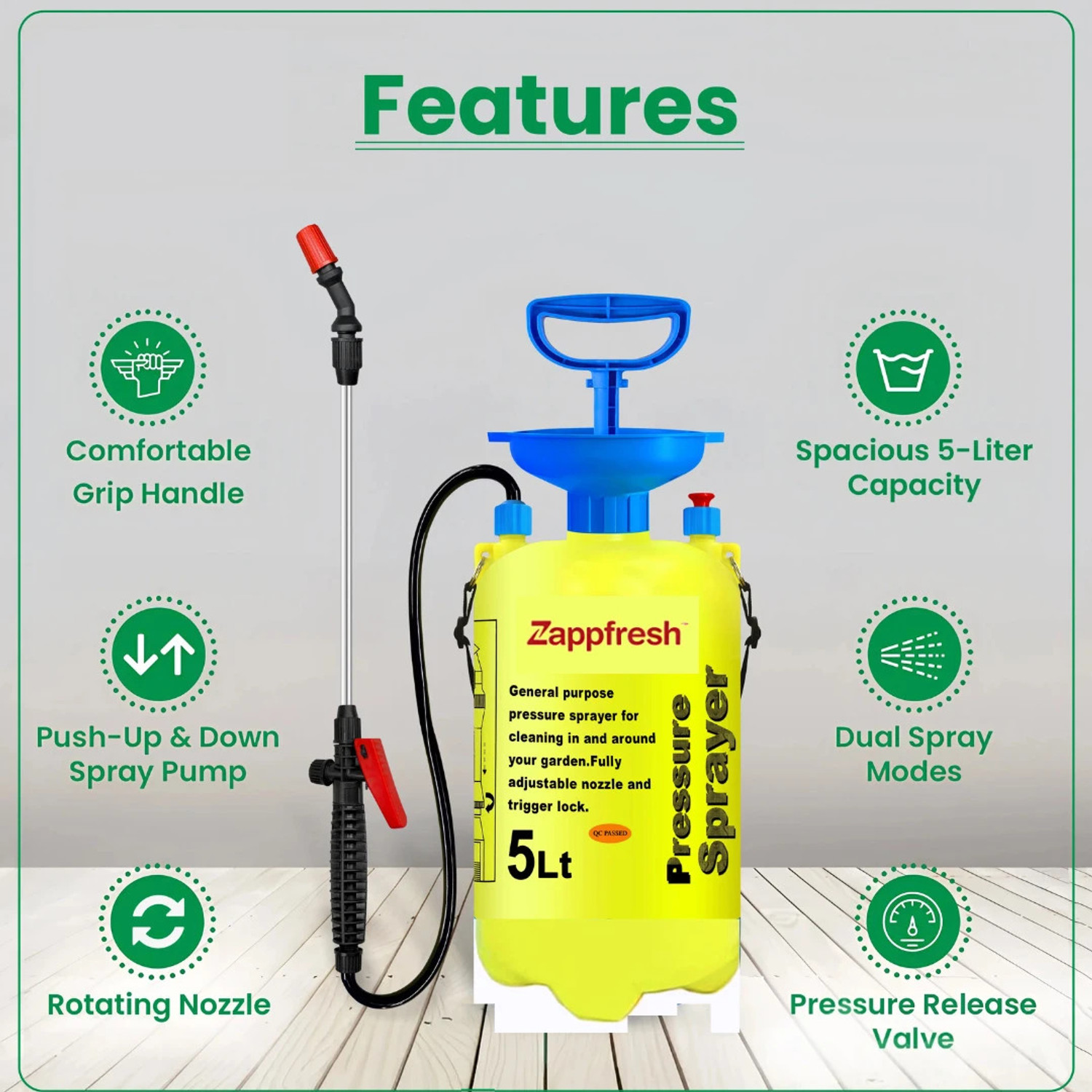 Image of AgroGold 5 Ltr Manual High Pressure Garden Spray Agricultural Pump Machine | New47 5 L Hand Held Sprayer (Pack of 1)