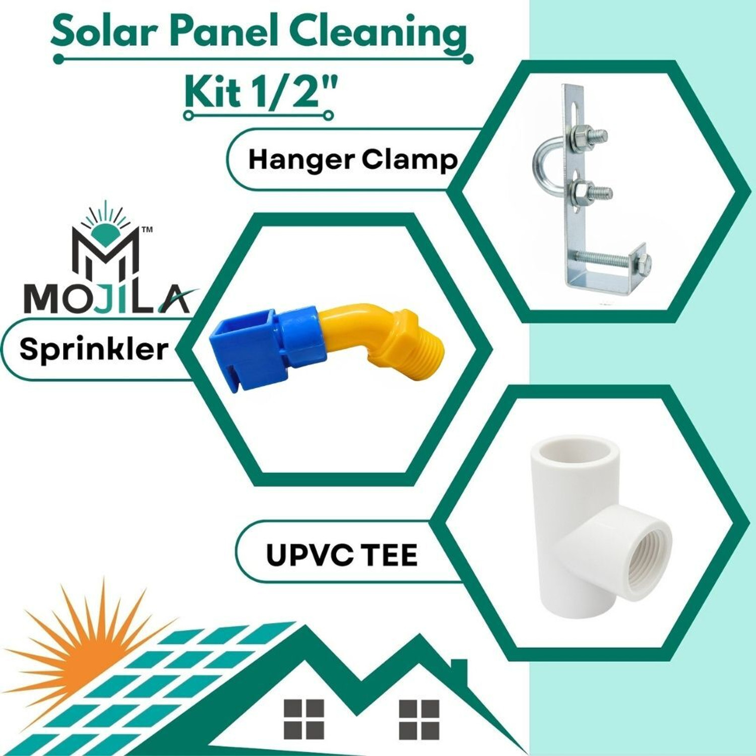 Image of MOJILA Solar Panel Cleaning Kit - 1 /2 Inch PVC Sprinkler, Tee, Clamps 1 L Backpack Sprayer