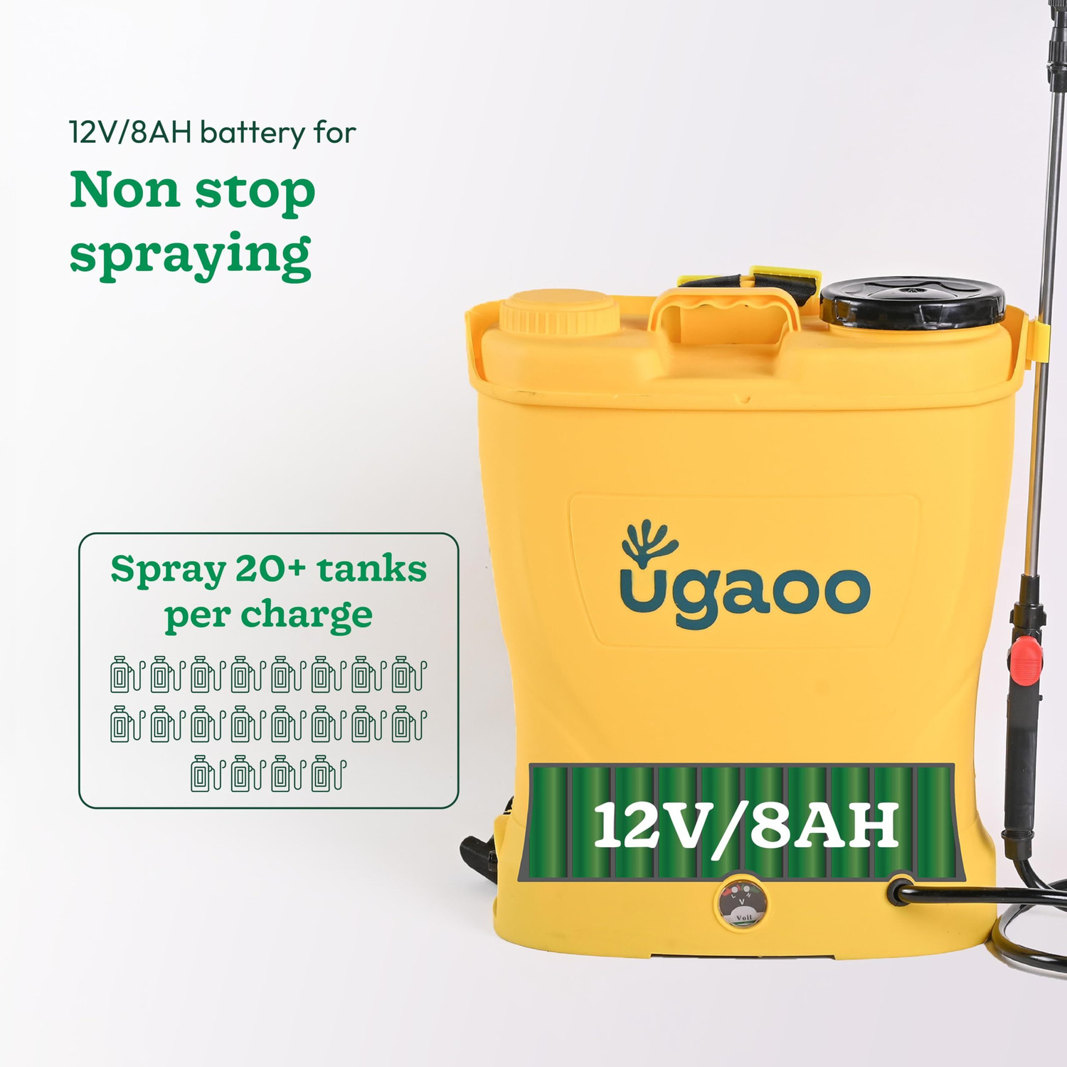 Image of UGAOO Agriculture Battery Sprayer Pump 16L | 12V /8Ah with SS Lance & 4 Nozzles 16 L Backpack Sprayer