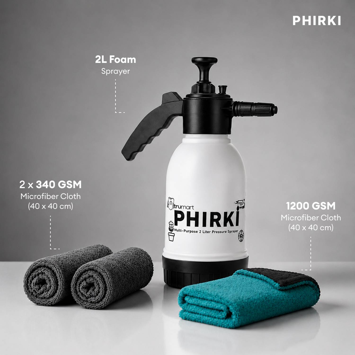 Phirki Foam Sprayer 2L with Microfiber Cloth - Image 2