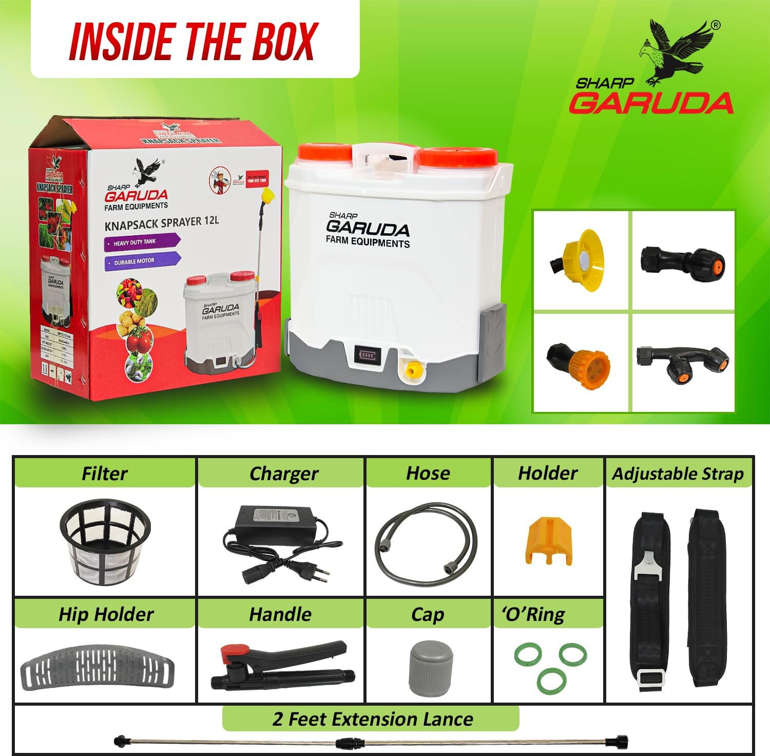Image of Sharp Garuda Agriculture Battery Sprayer | Spray Machine | 12V 8Ah Knapsack Spray Pump 12 L Backpack Sprayer