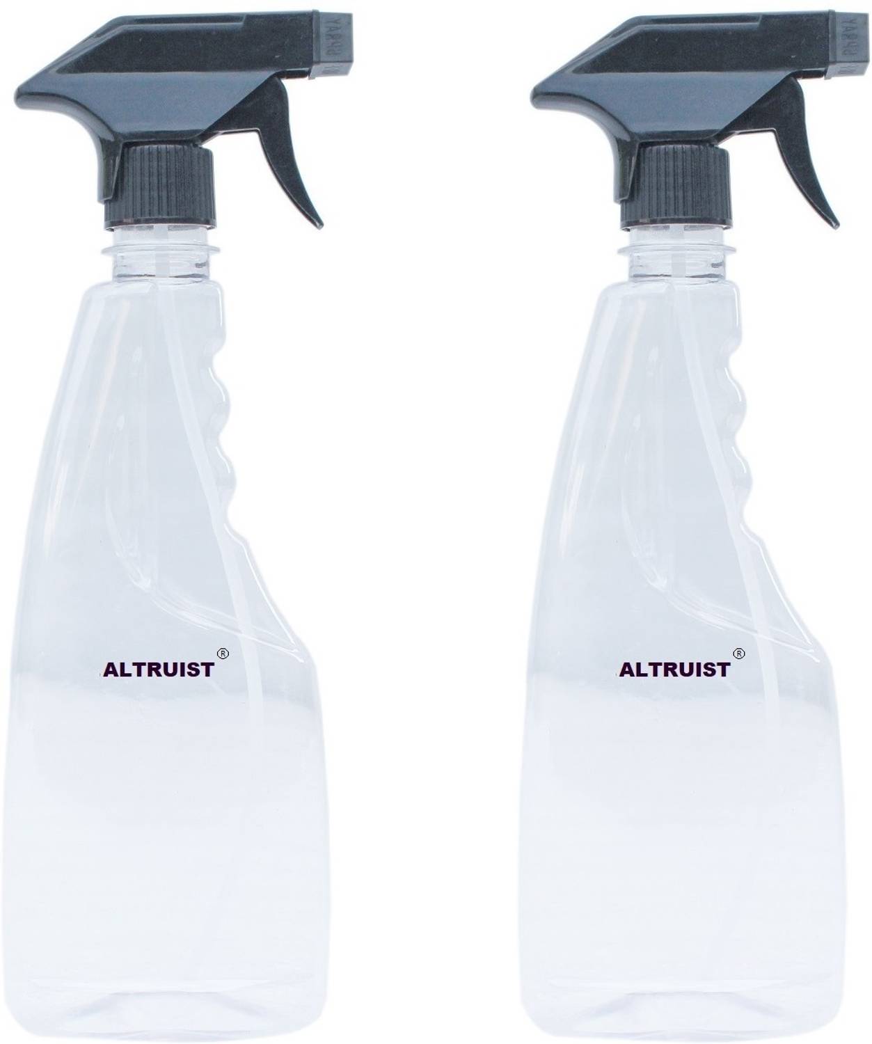 Altruist 500ml Transparant Flat Spray Bottle for Multipurpose Sprayer (Black Pack of 2) 0.5 L Hand Held Sprayer
