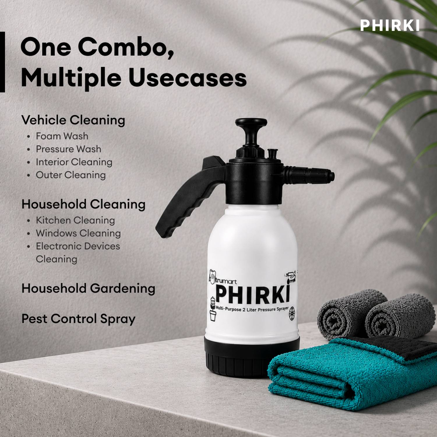 Phirki Foam Sprayer 2L with Microfiber Cloth - Image 3